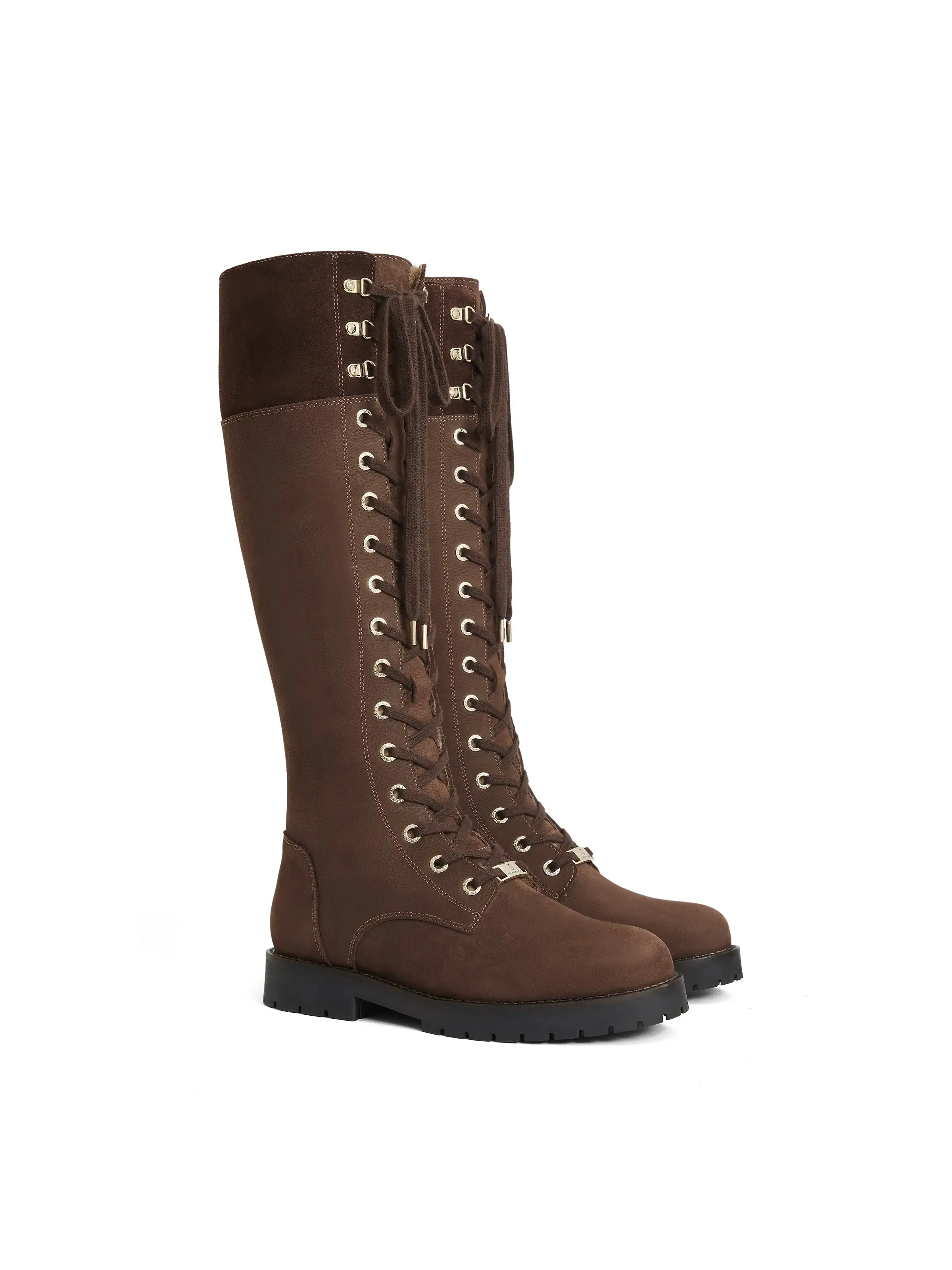 Modern Lines Knee High Shearling Lined Anglesey - Chocolate Nubuck