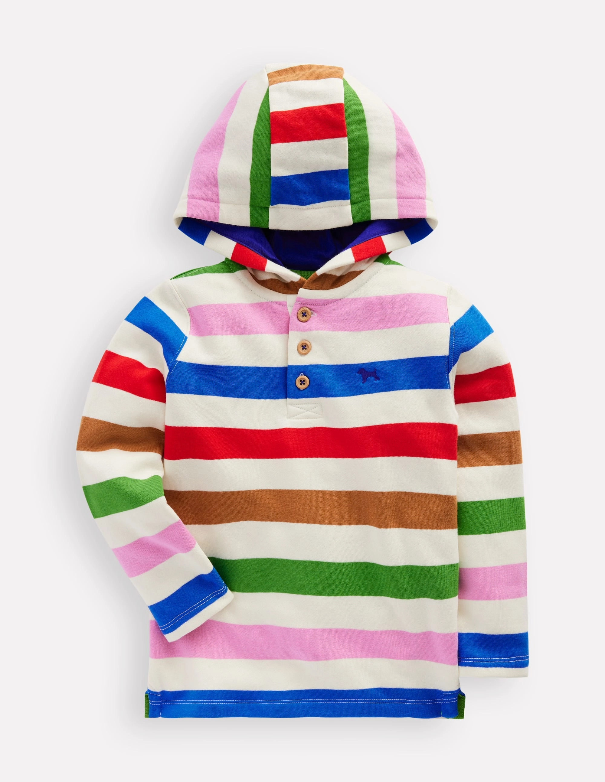 Comfortable Design Oversized Cut Button Down Hoodie-Gallery Blue Multi Stripe