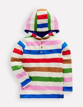 Button Down Hoodie-Gallery Blue Multi Stripe Award-winning