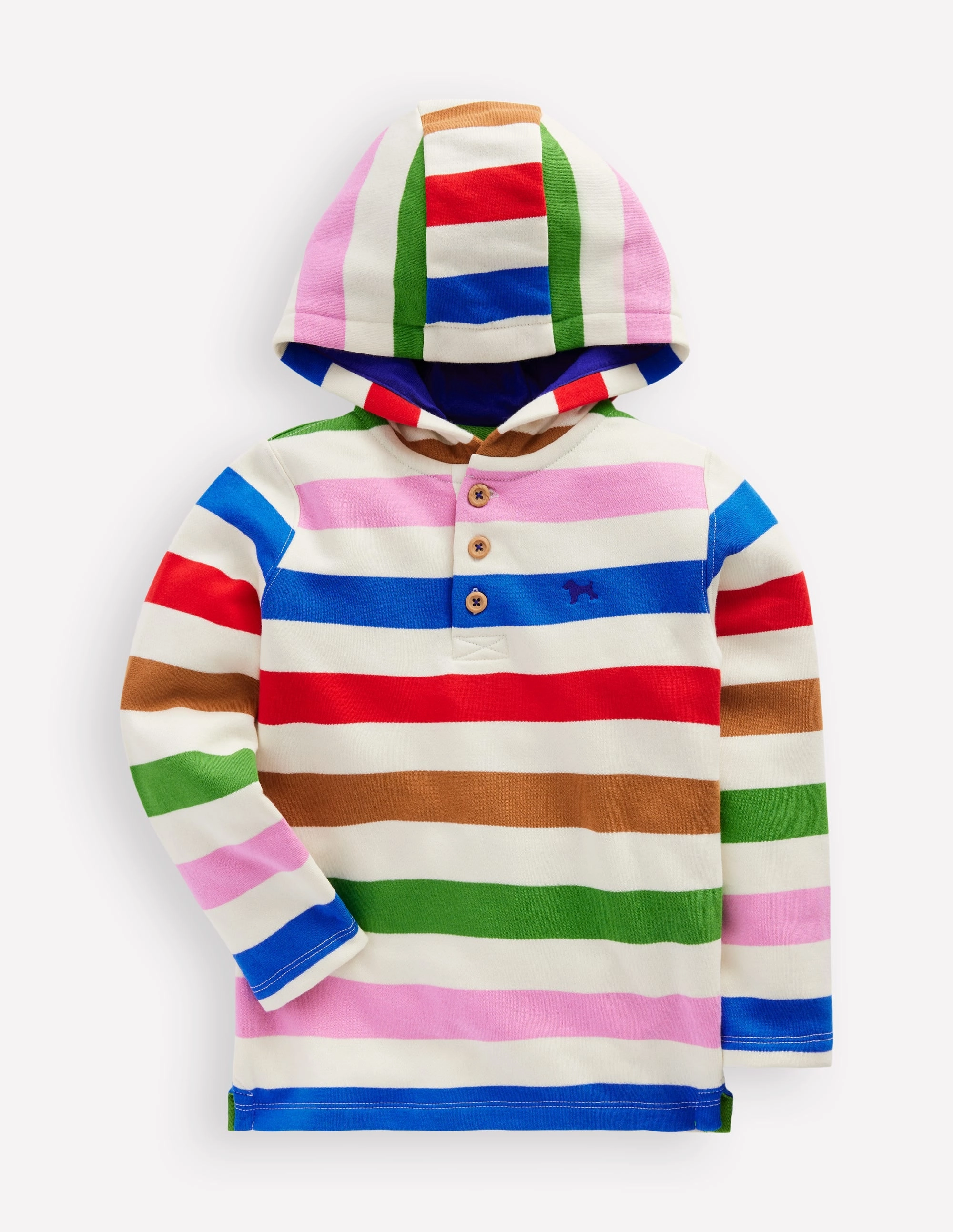 Button Down Hoodie-Gallery Blue Multi Stripe Award-winning