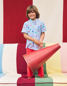 Spring Freshness Outdoor Sports Fun Cotton Shirt-Peacock Plume Blue Spot