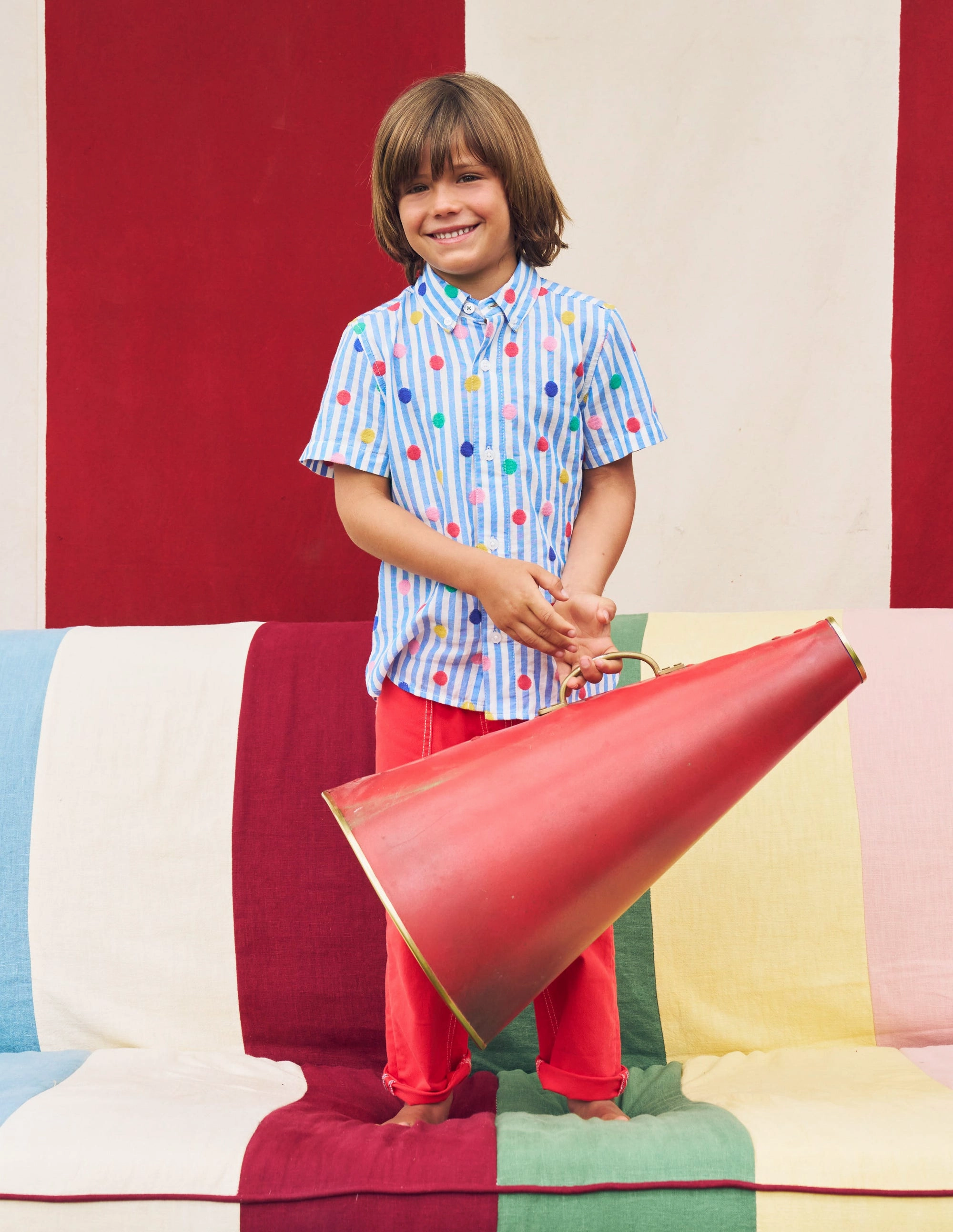 Spring Freshness Outdoor Sports Fun Cotton Shirt-Peacock Plume Blue Spot