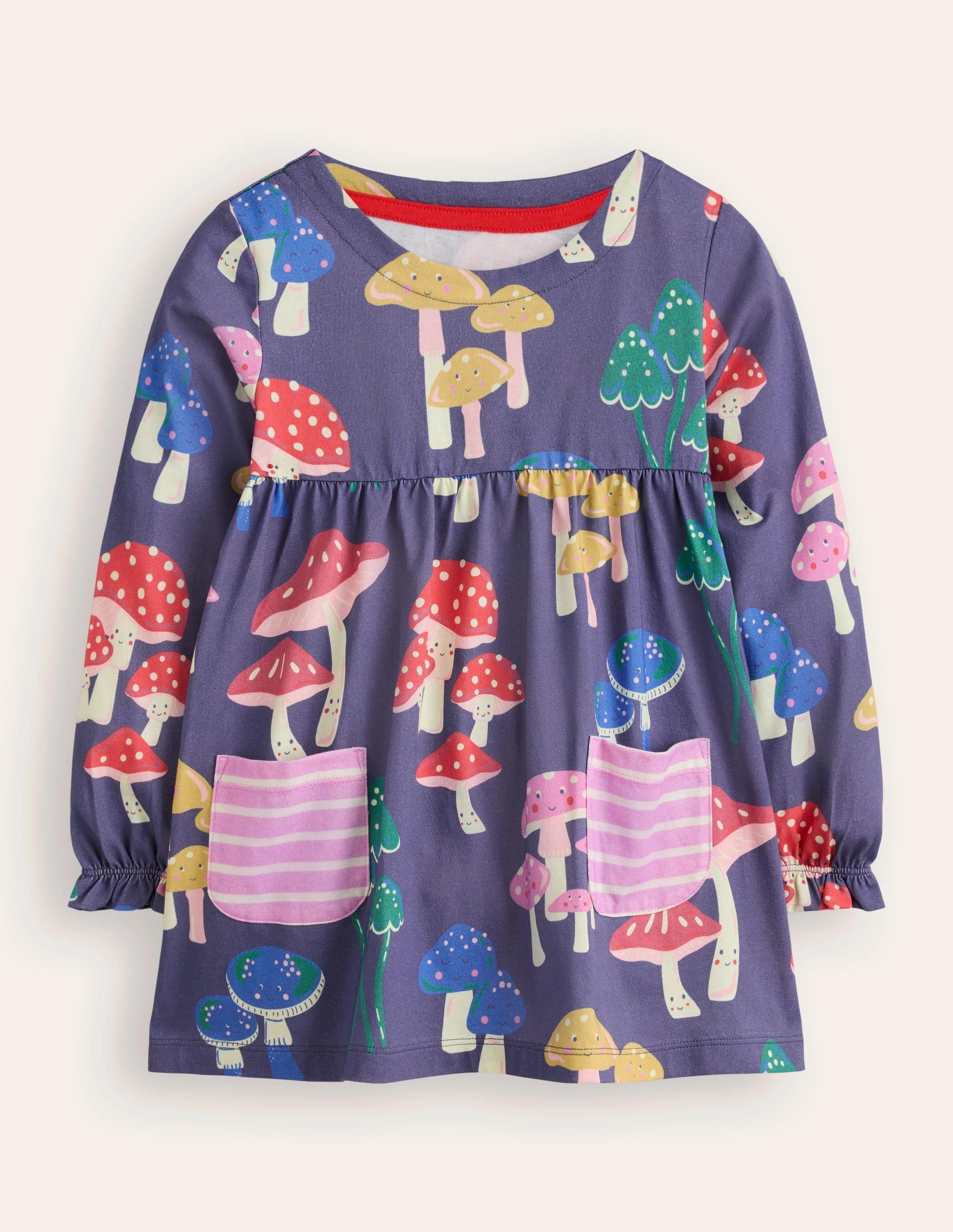 Seasonal Wear Long Sleeve Printed Tunic-Starboard Blue Mushrooms