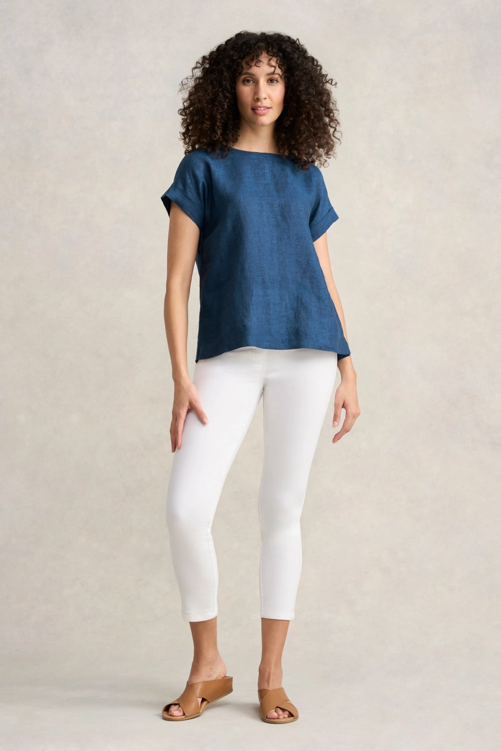 Linen Button Back Top - Navy Delave AntiPilling