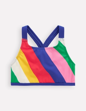 Cross-back Bikini Top-Multi Rainbow Swirl Trendy-Design Butterfly Back Closure