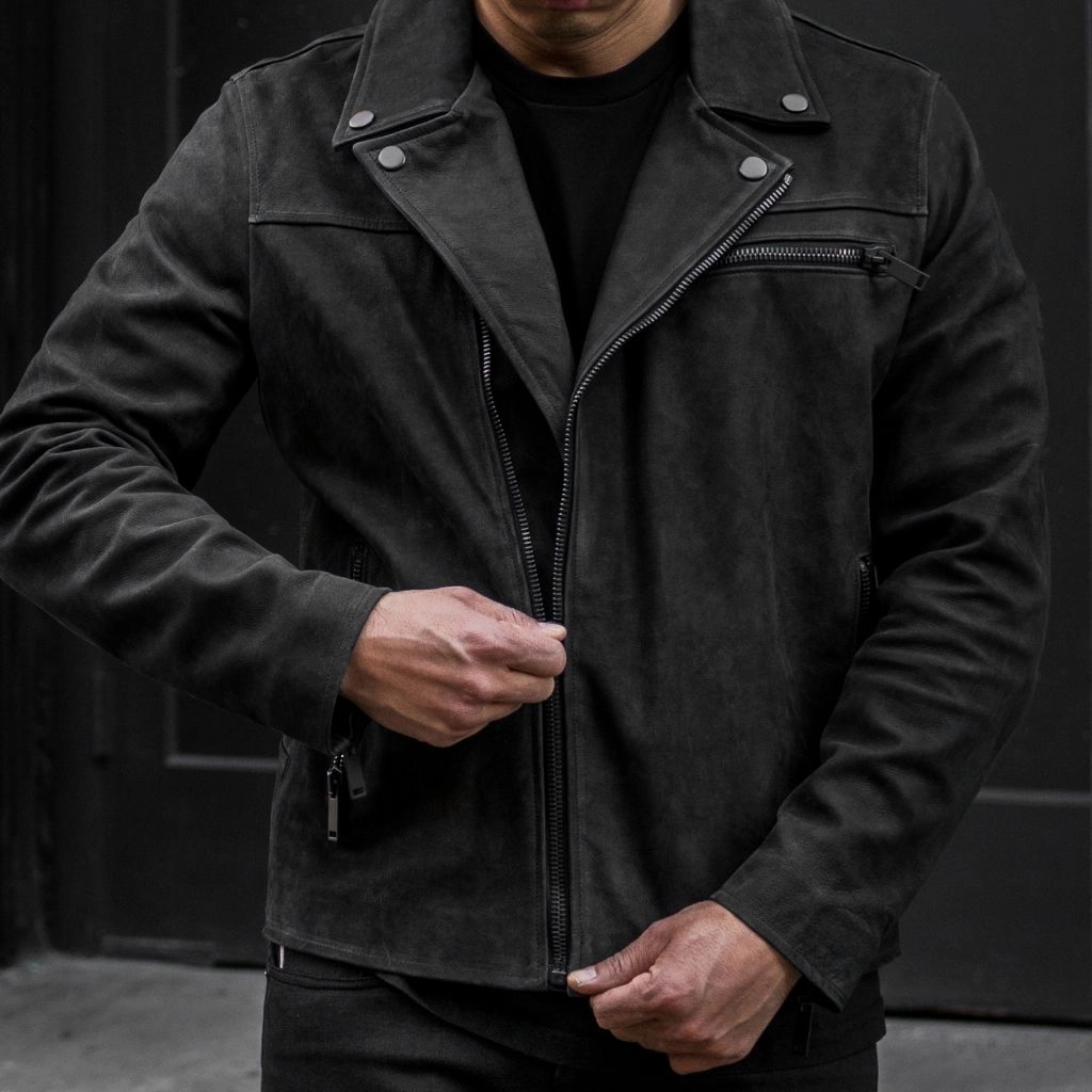 Motorcycle Jacket | Black Matte Clock Full Length Front Zipper