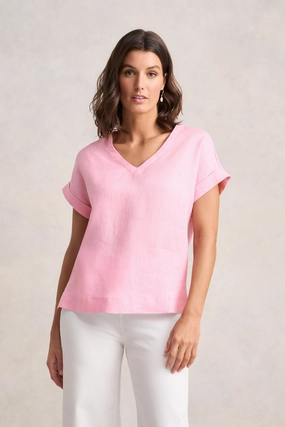 V-Neck Button Back Top - Petal Pink Anti Bacterial Layer
