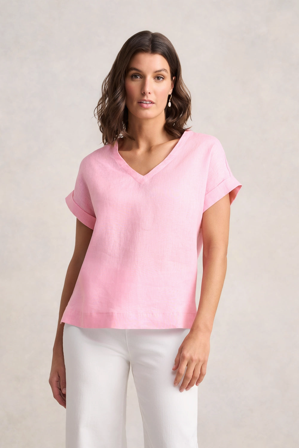 V-Neck Button Back Top - Petal Pink Anti Bacterial Layer