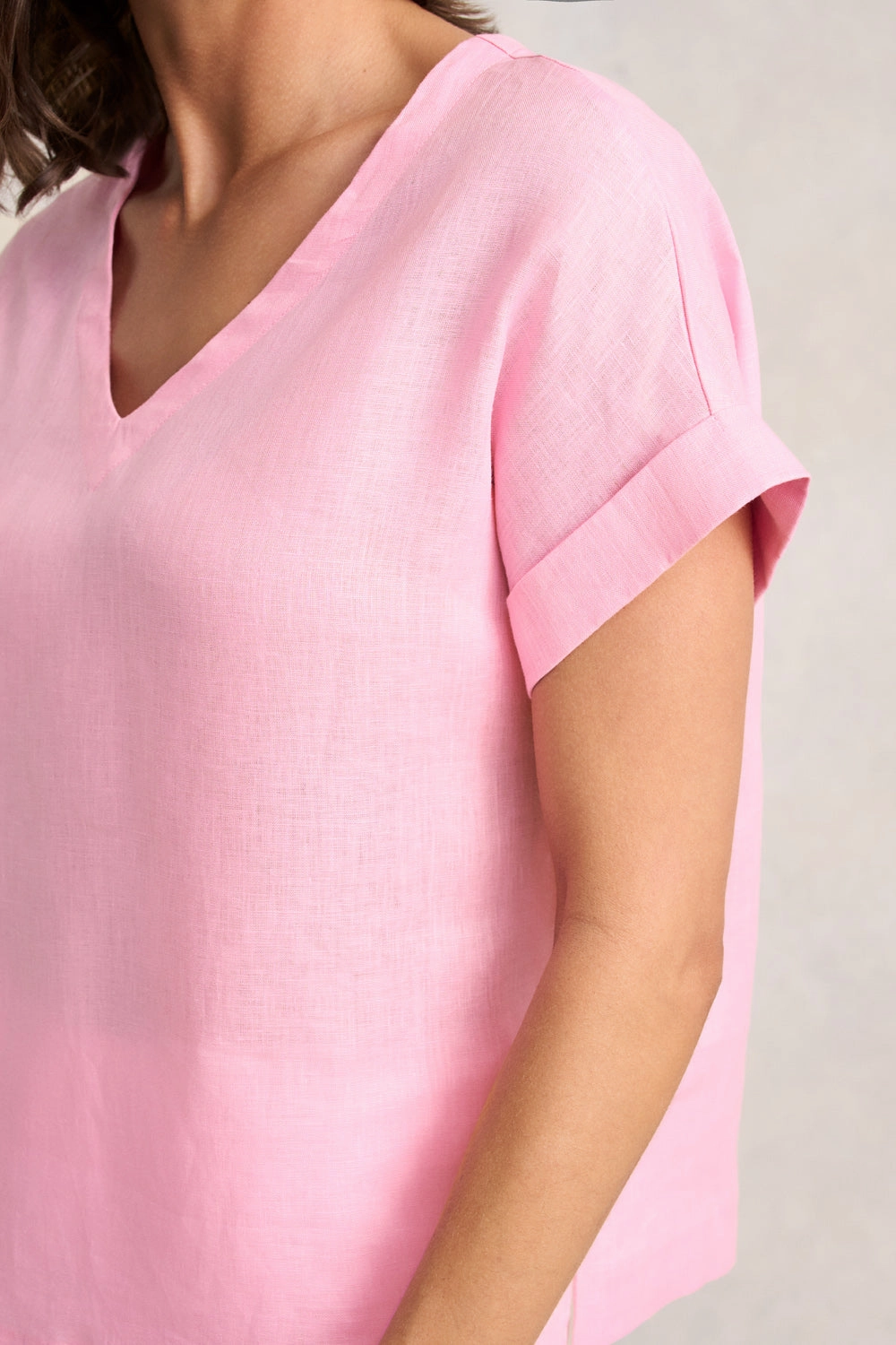 Placket Detailing V-Neck Button Back Top - Petal Pink