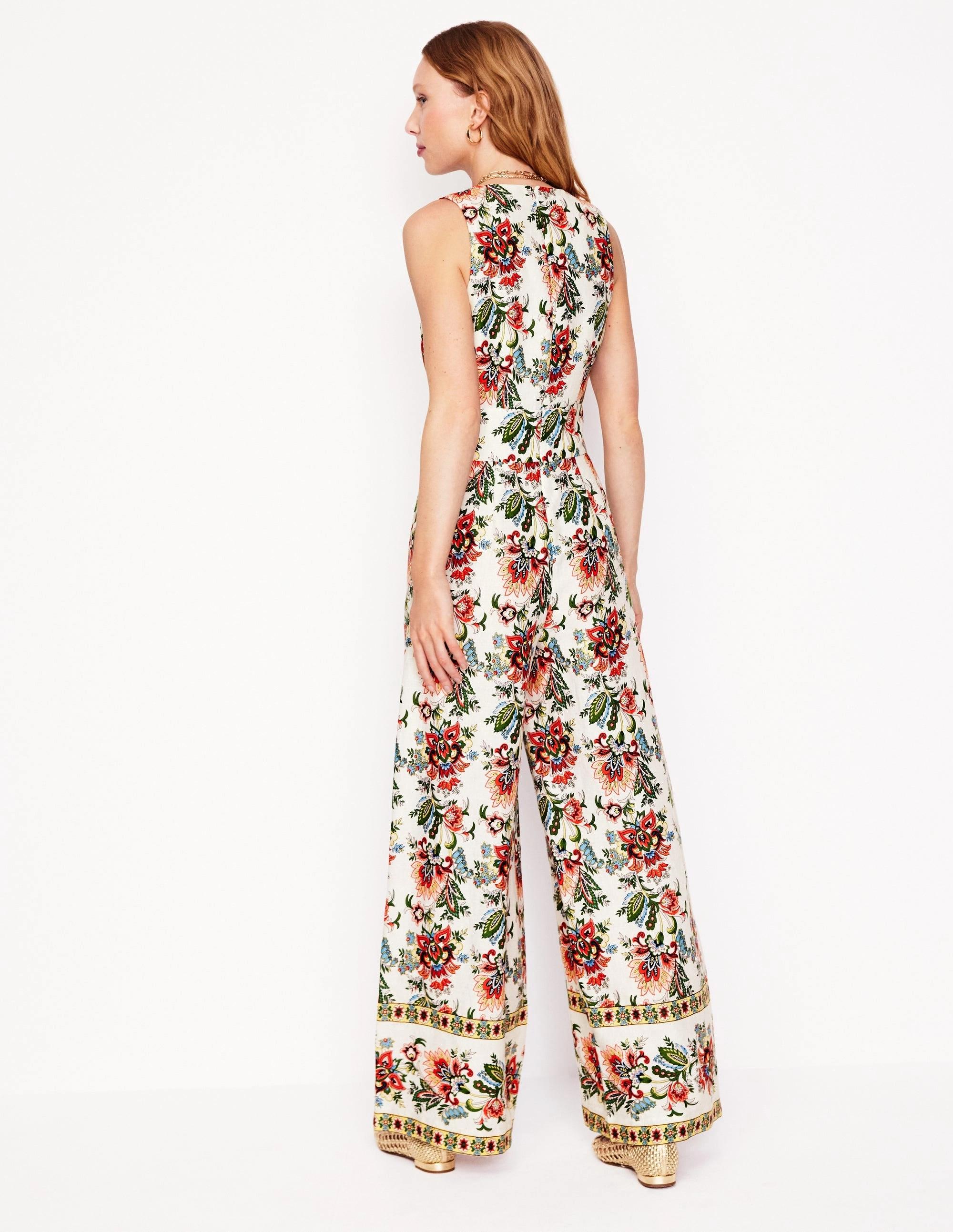 V-Neck Linen Jumpsuit-Ivory, Botanica Terrace Formed Look