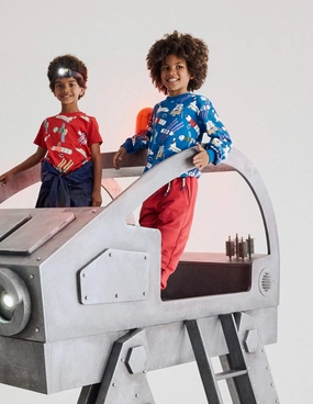 Flexible Shoulder Seams Everyday Printed Sweatshirt-Kingfisher Blue Satellites