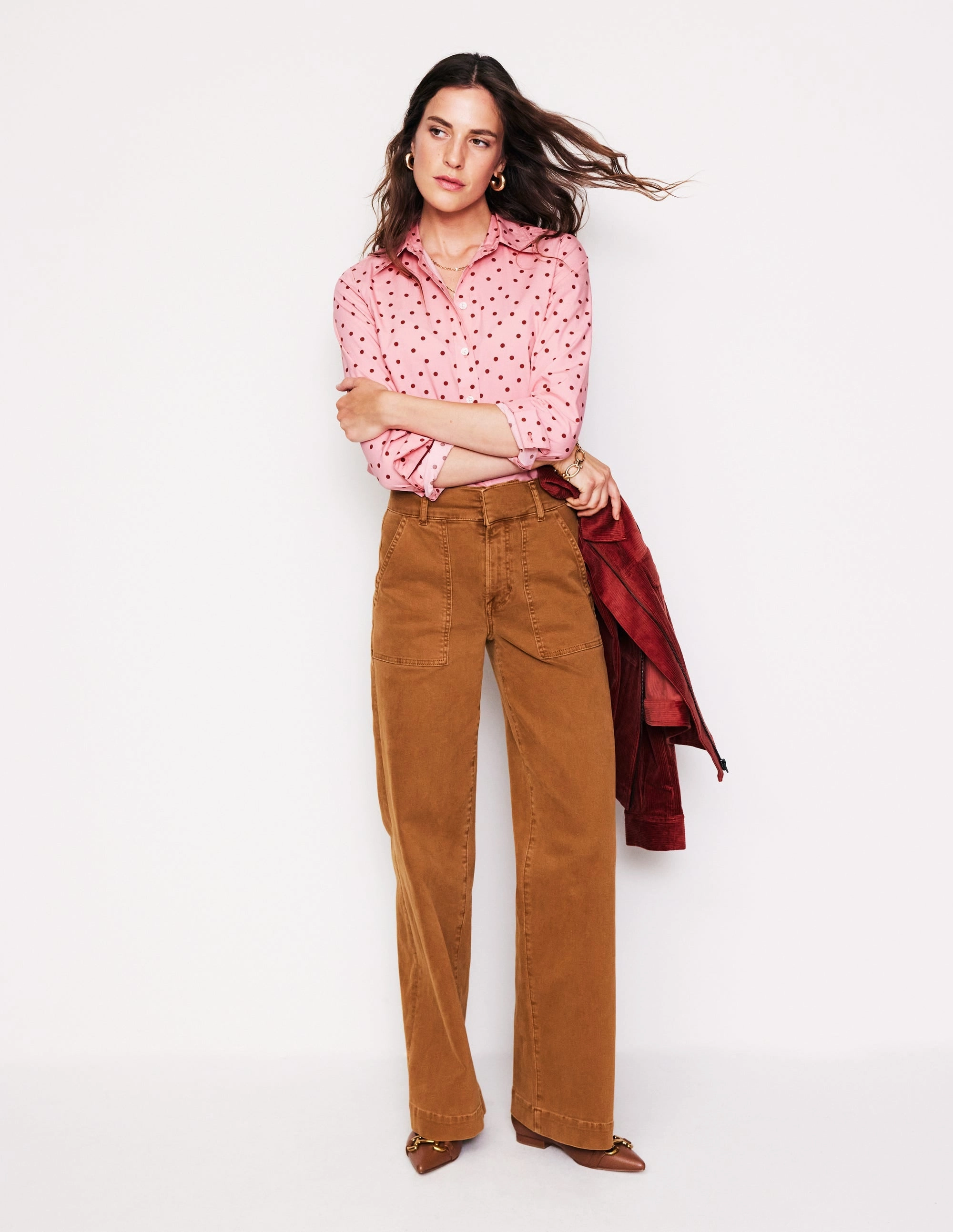 Sienna Cotton Shirt-Almond Pink, Sparse Spot Active Layering Daily Casual