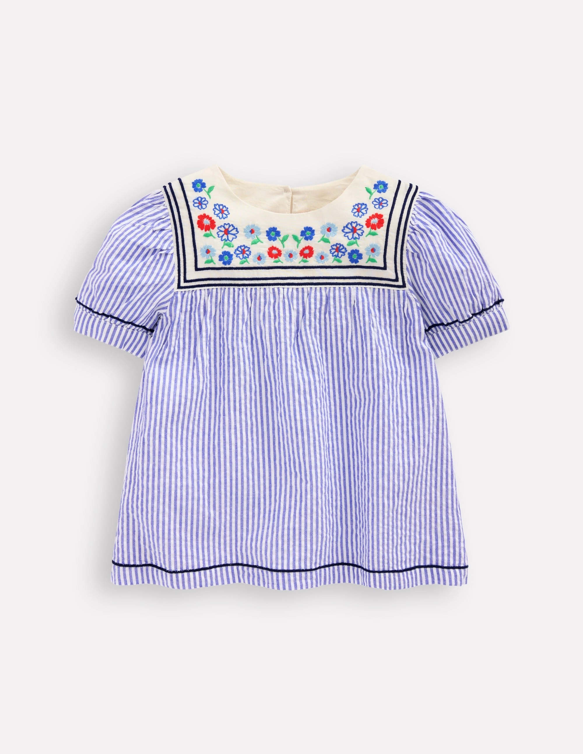 City Casual Puff Sleeve Sailors Top-Peacock Plume / Ivory Stripe