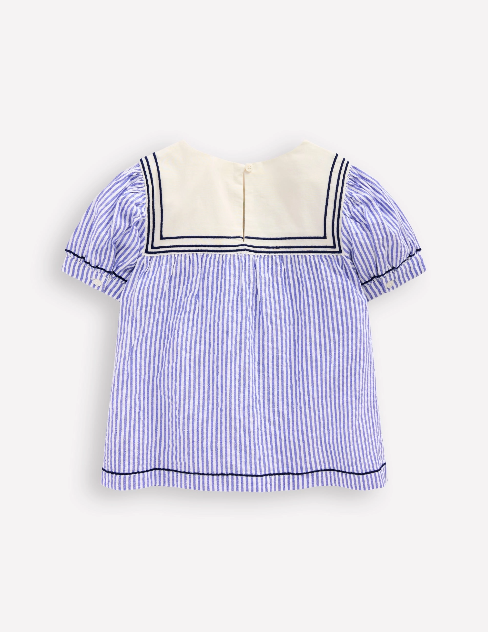 Stylish Everyday Wear Puff Sleeve Sailors Top-Peacock Plume / Ivory Stripe