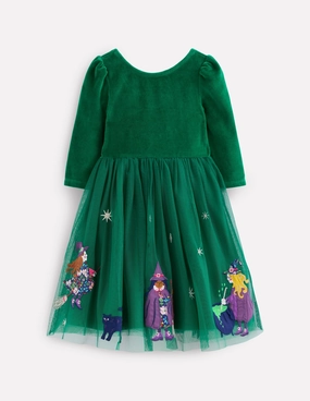 Velour Tulle Appliqu?? Dress-Jewel Green Halloween Smooth Surface Stylish Appeal