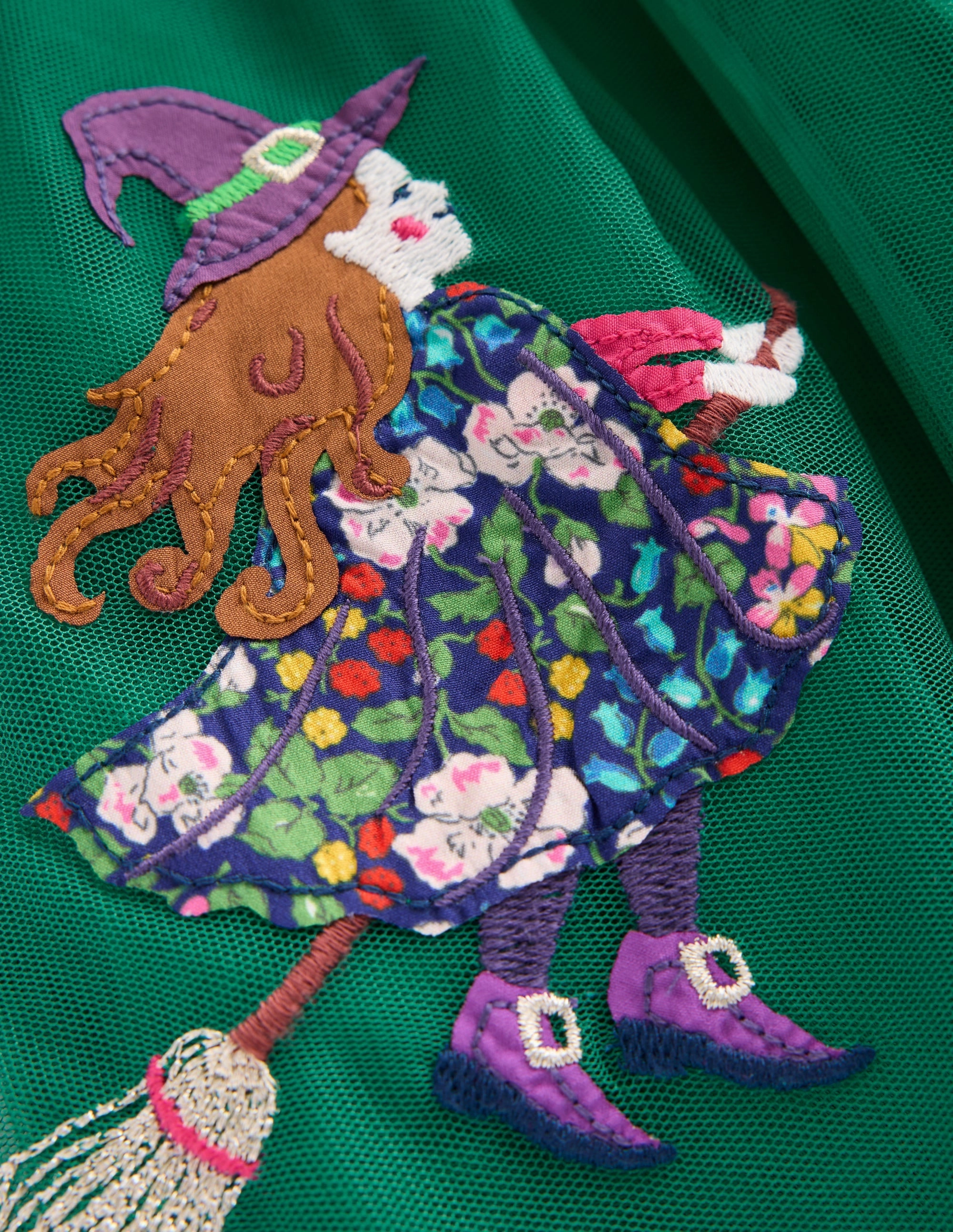 Velour Tulle Appliqu?? Dress-Jewel Green Halloween Subtle Look Eco-Lining