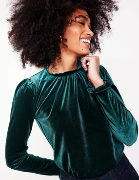 Velvet Frill Neck Top-Glade Luxury exclusivity