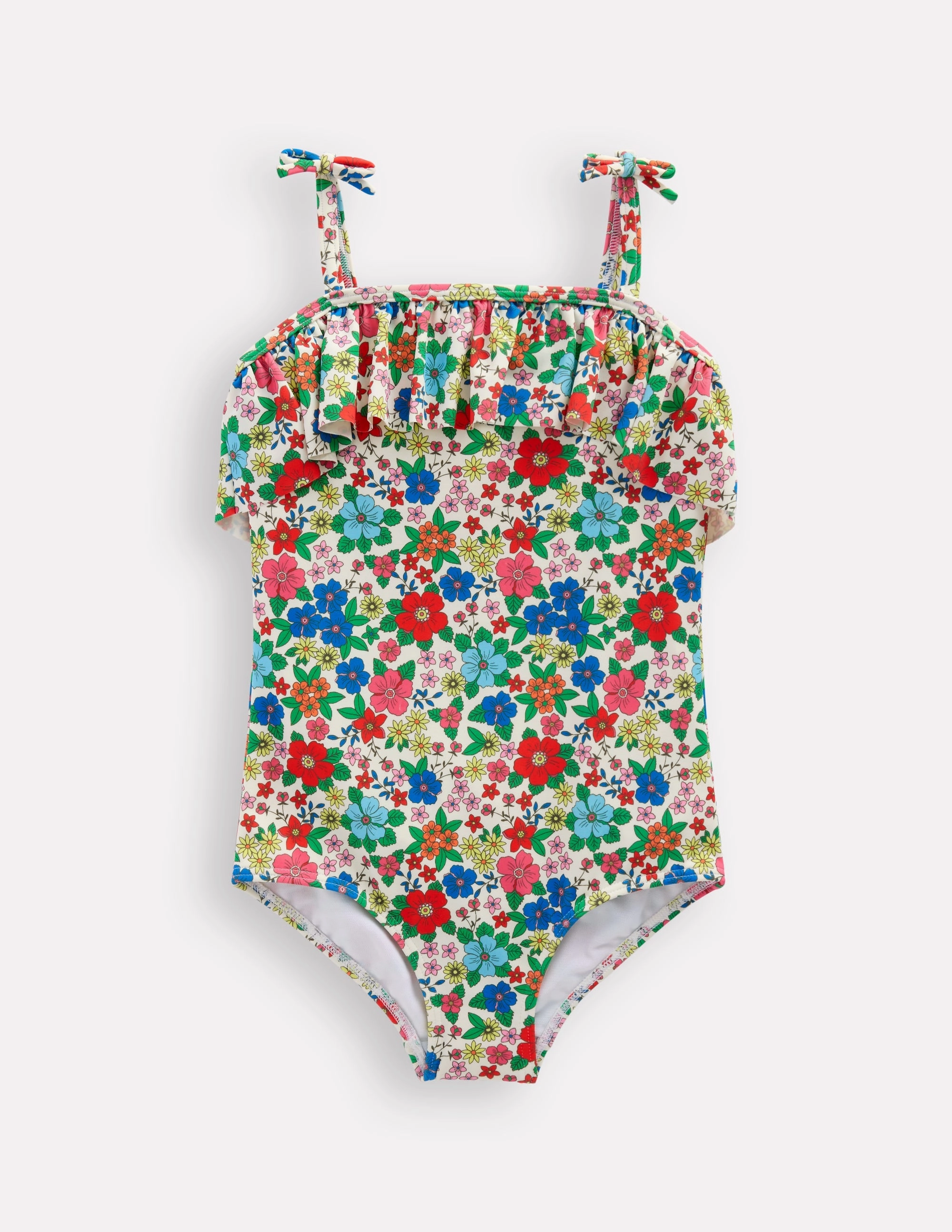 Frill Tie Detail Swimsuit-Multi Holiday Flowerbed Matte Texture