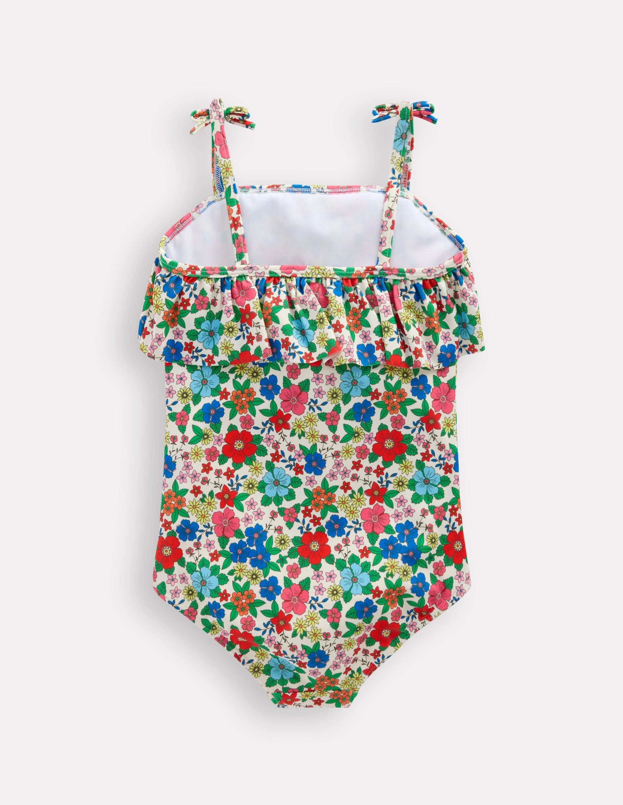 Frill Tie Detail Swimsuit-Multi Holiday Flowerbed Ocean Getaway