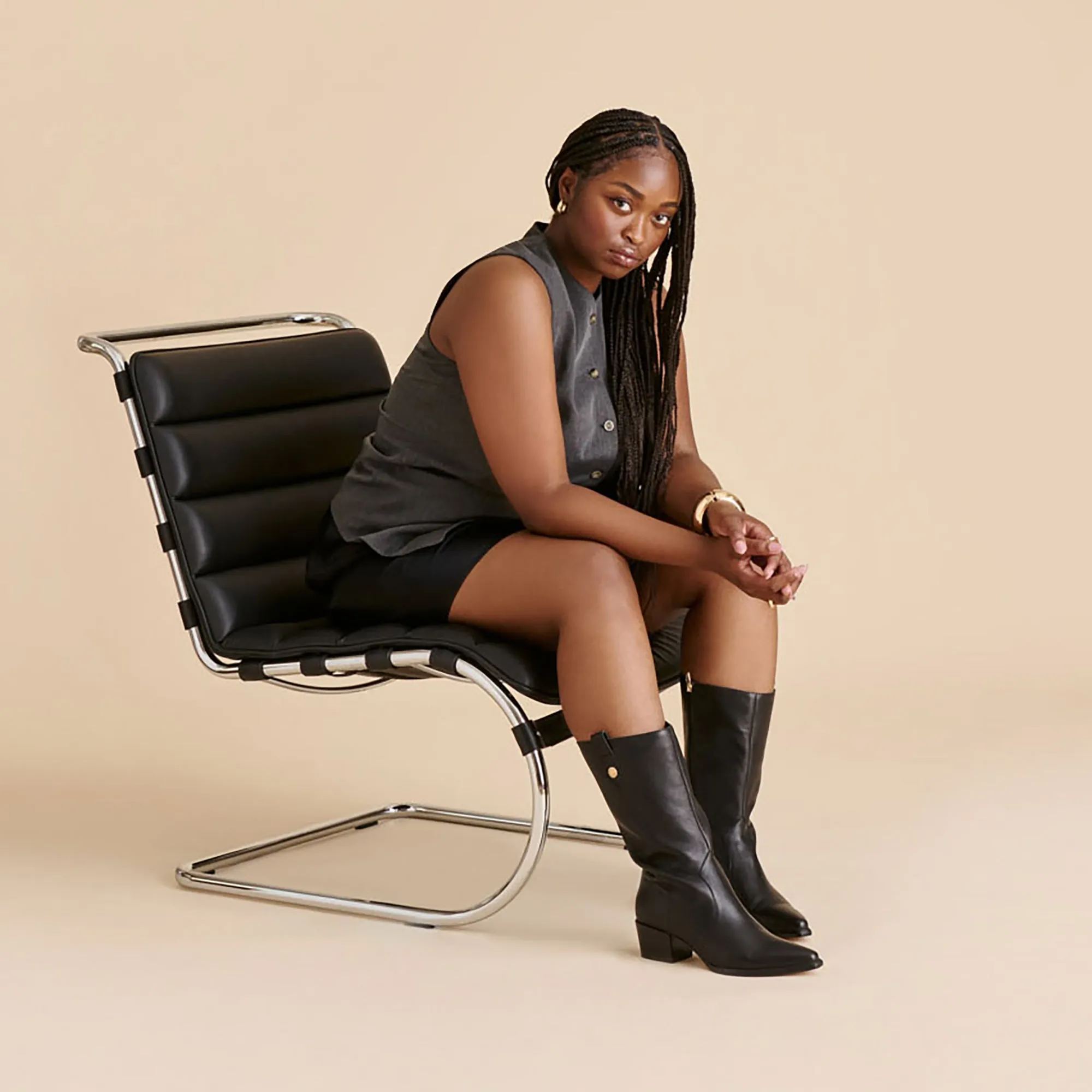 VERN WIDE CALF BOOTS BLACK LEATHER Warm Interior All Function