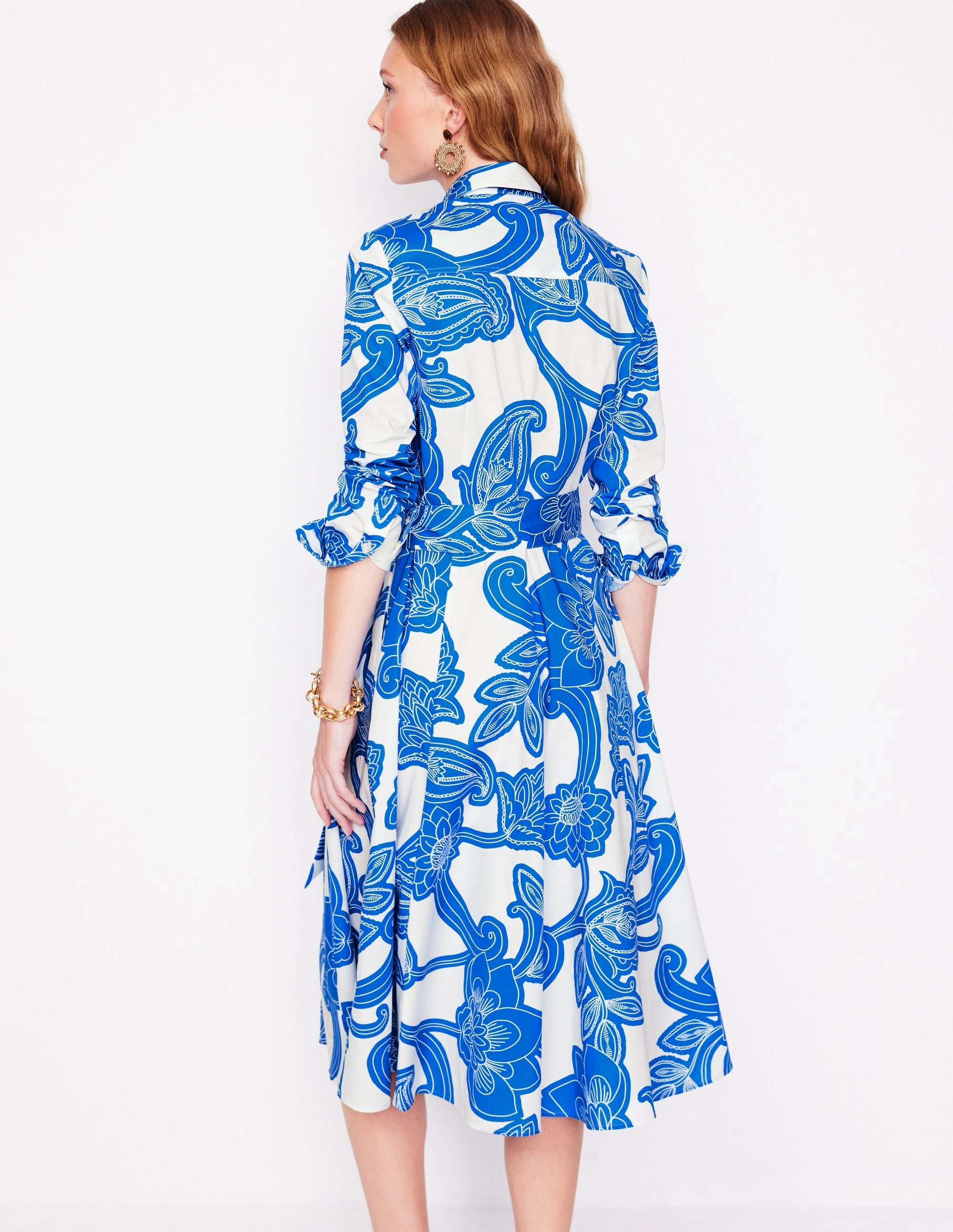 Amy Cotton Midi Shirt Dress-Cerulean Blue, Paisley Whirl Photo Bright