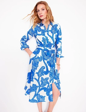 Smart Look Exclusive-Design Amy Cotton Midi Shirt Dress-Cerulean Blue, Paisley Whirl