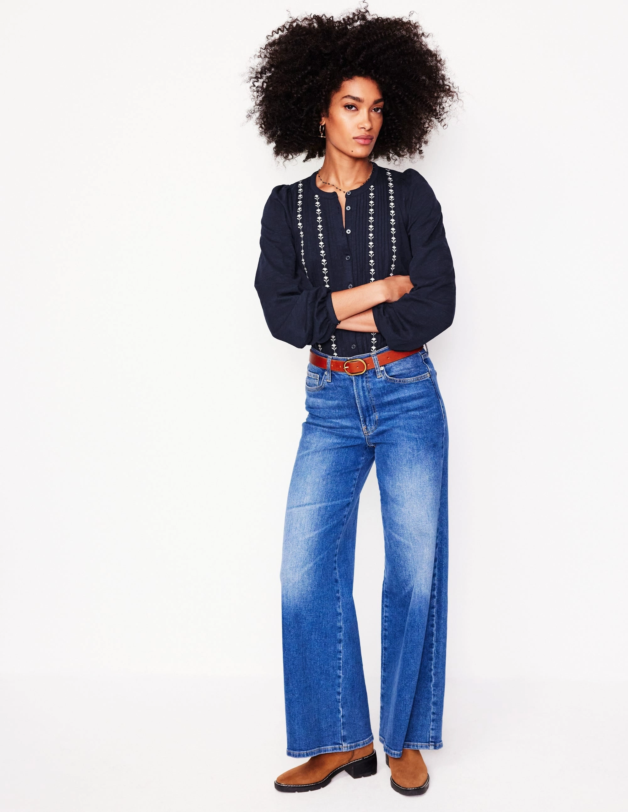 Marina Embroidered Shirt-Navy Sporty Top Cool Style