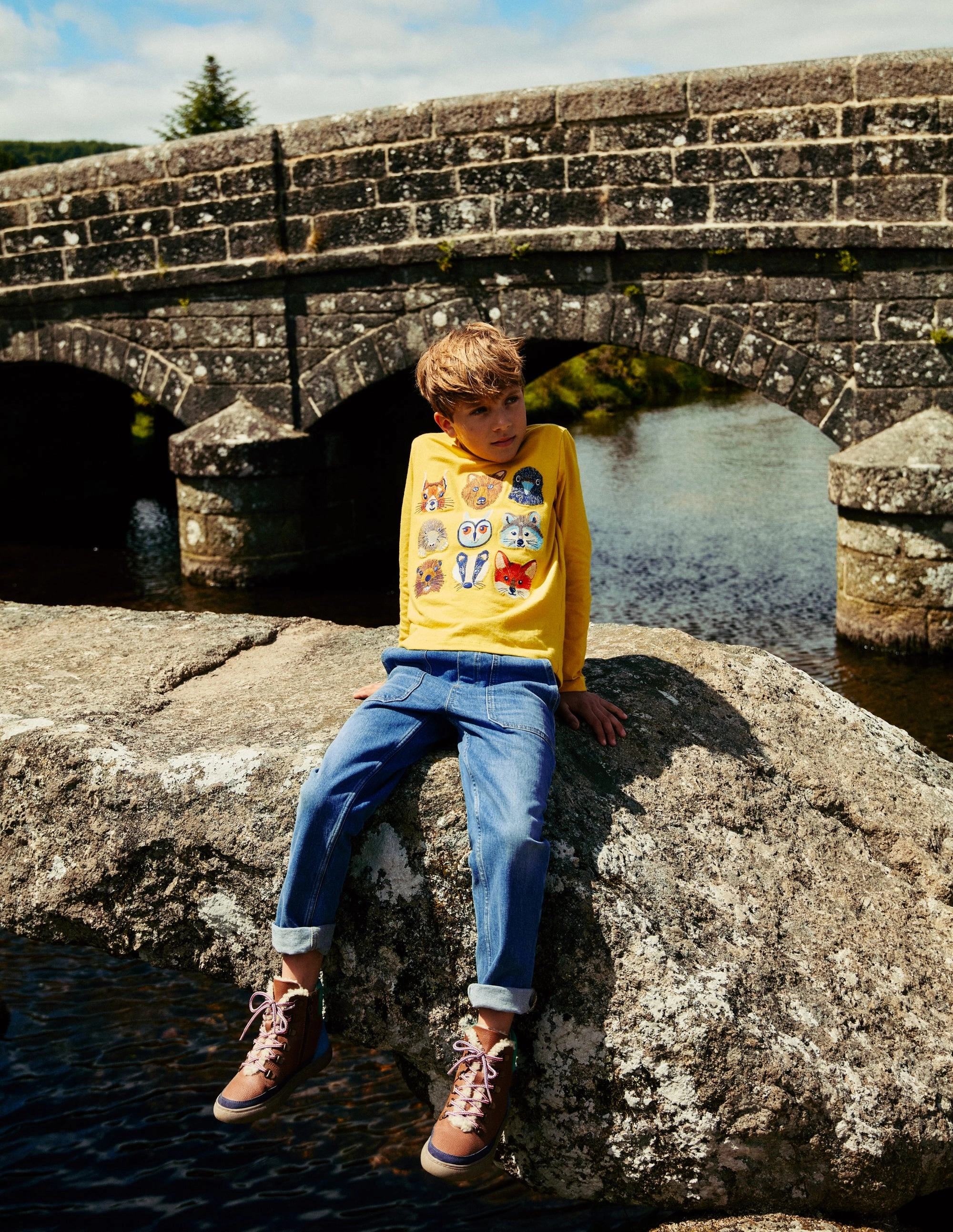 simple design Pull-On Jeans-Mid Wash