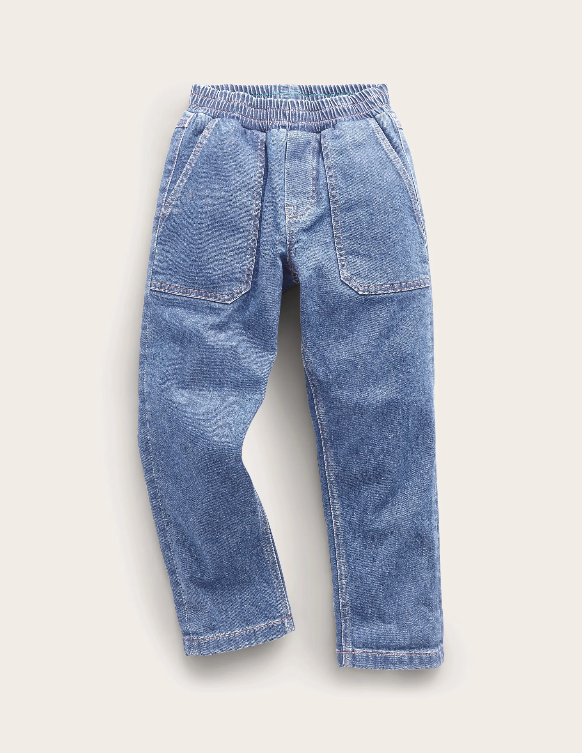 Pull-On Jeans-Mid Wash Softened Hem