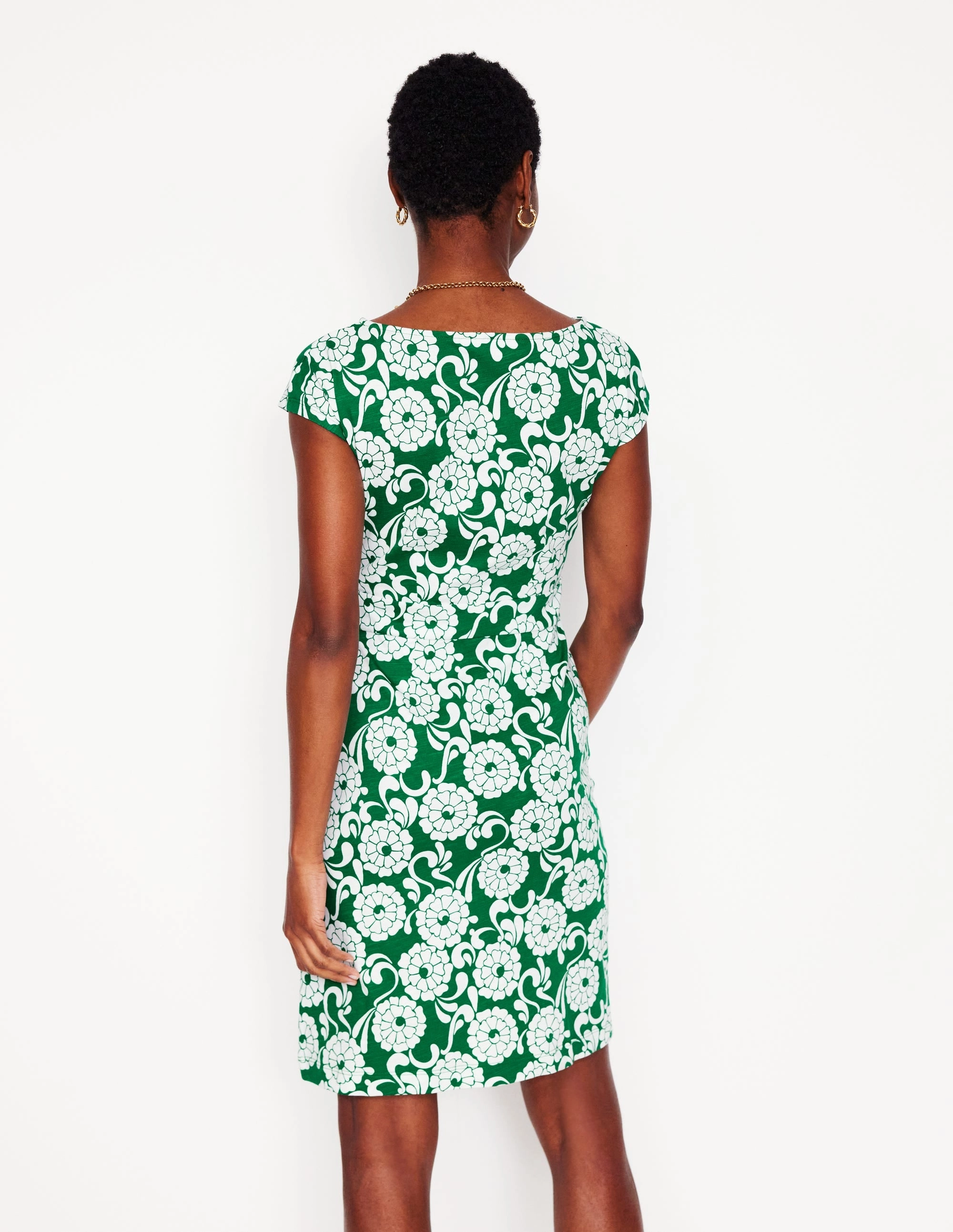 Florrie Jersey Dress-Rich Emerald, Blossom Swirl Fresh Outfit Slim Shape