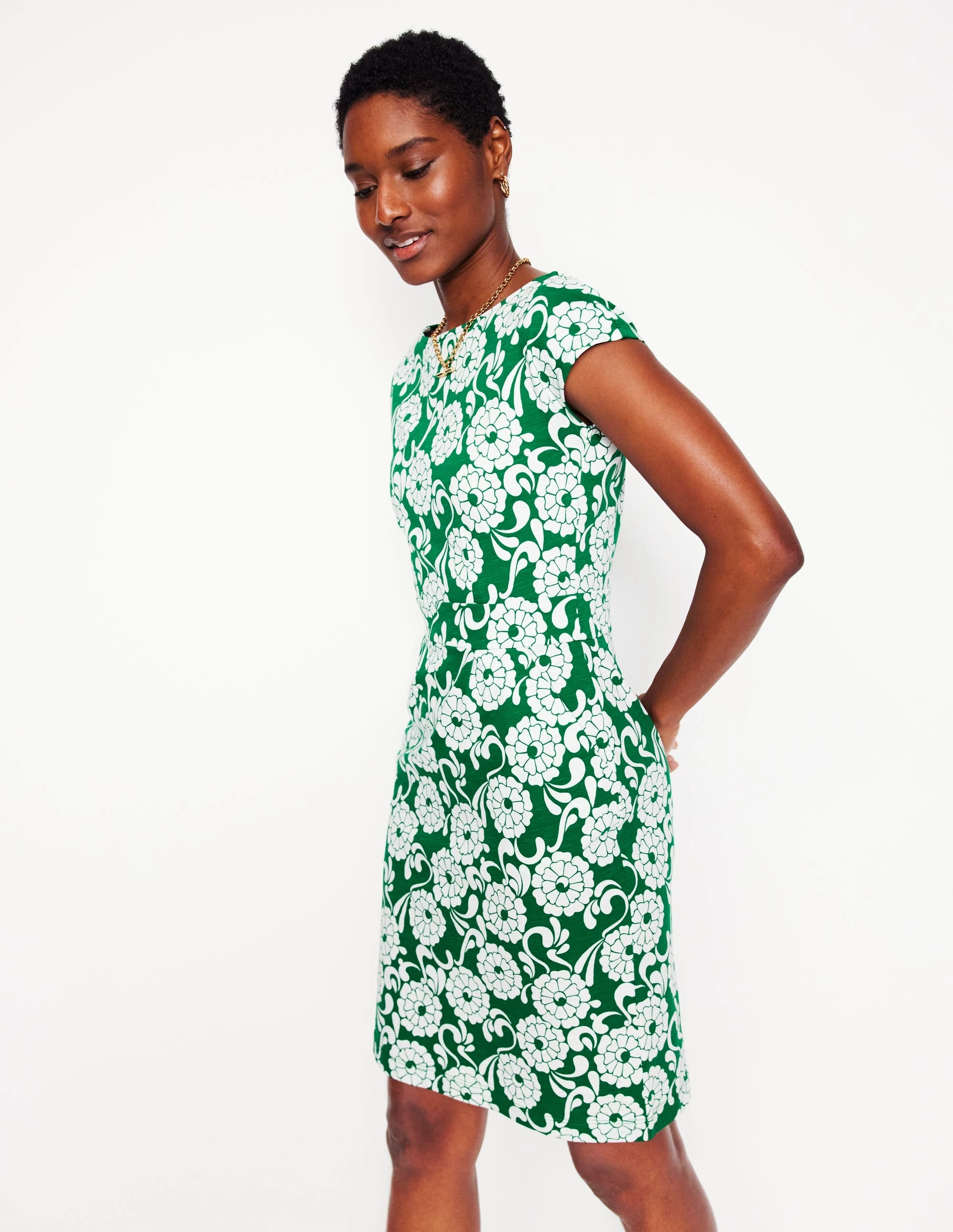 Florrie Jersey Dress-Rich Emerald, Blossom Swirl Recycled-Material