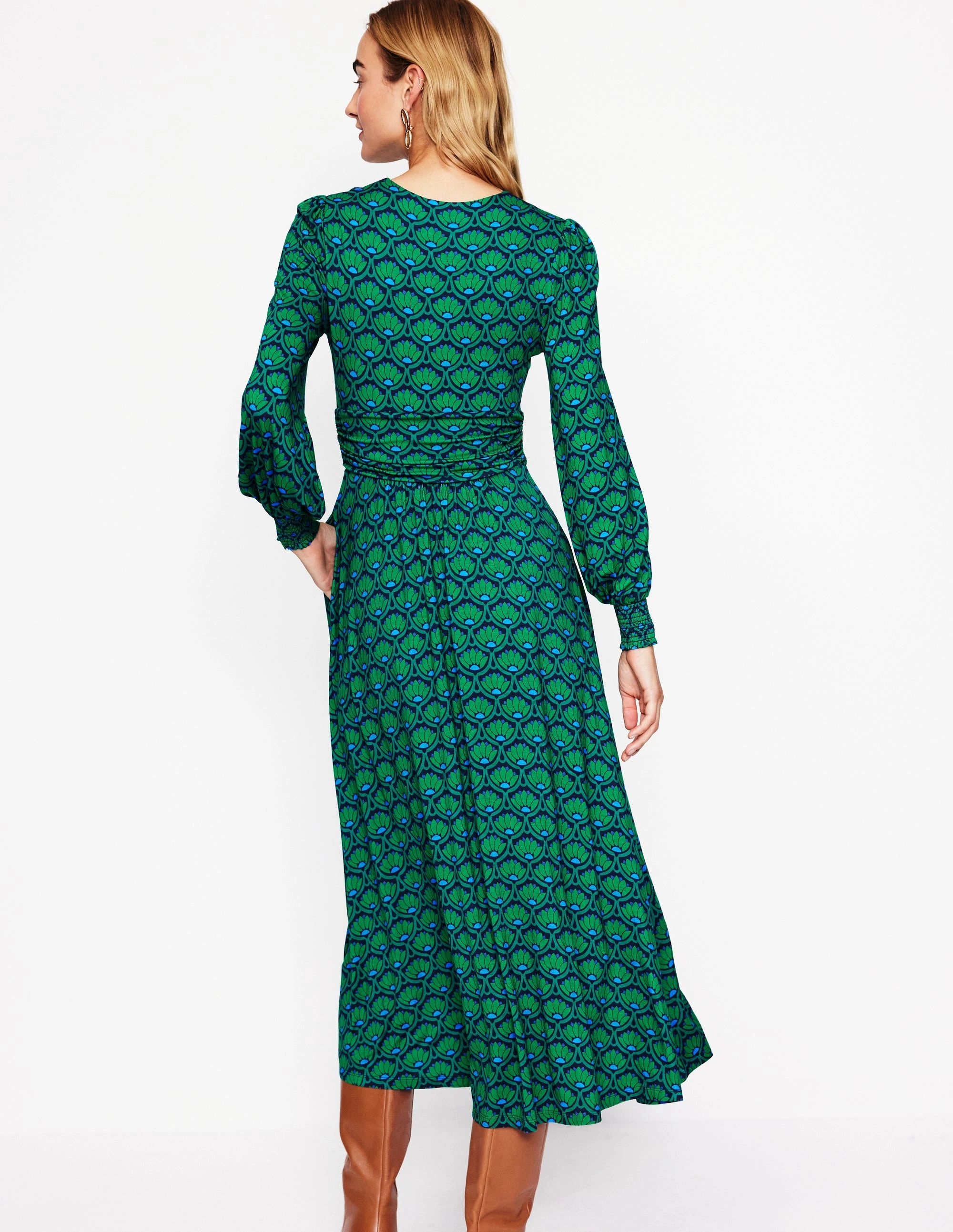 Daphne Jersey Maxi Dress-Rich Emerald, Lotus Stamp Global Style