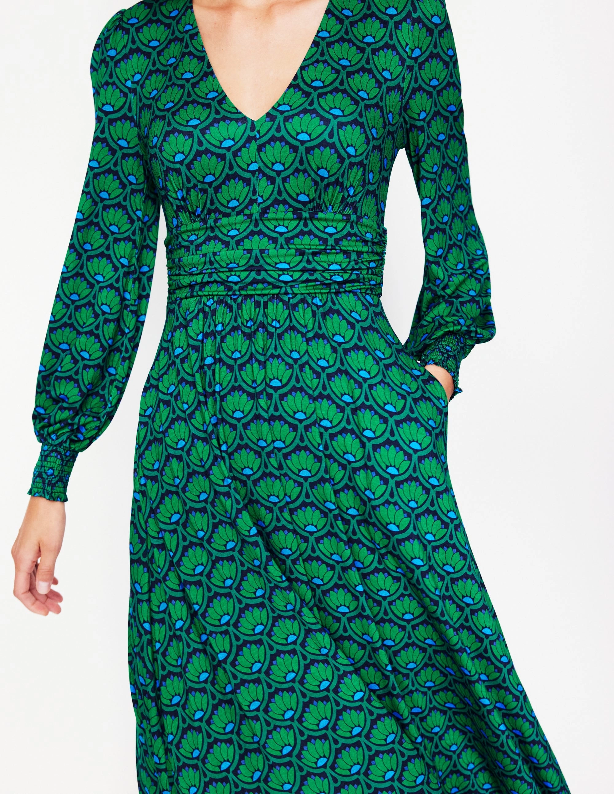 Daphne Jersey Maxi Dress-Rich Emerald, Lotus Stamp Flawless Waist Fit