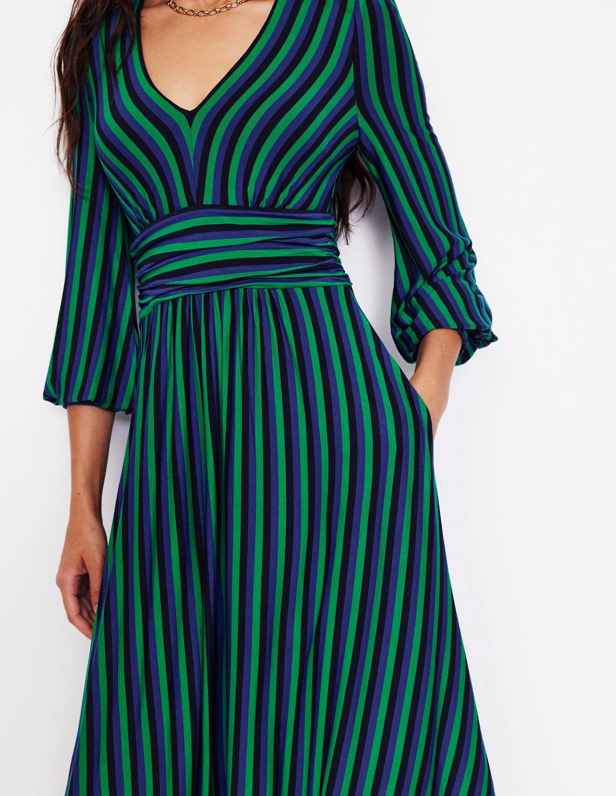 Daphne Jersey Maxi Dress-Rich Emerald, Mazarine Stripe Casual Comfort Wear