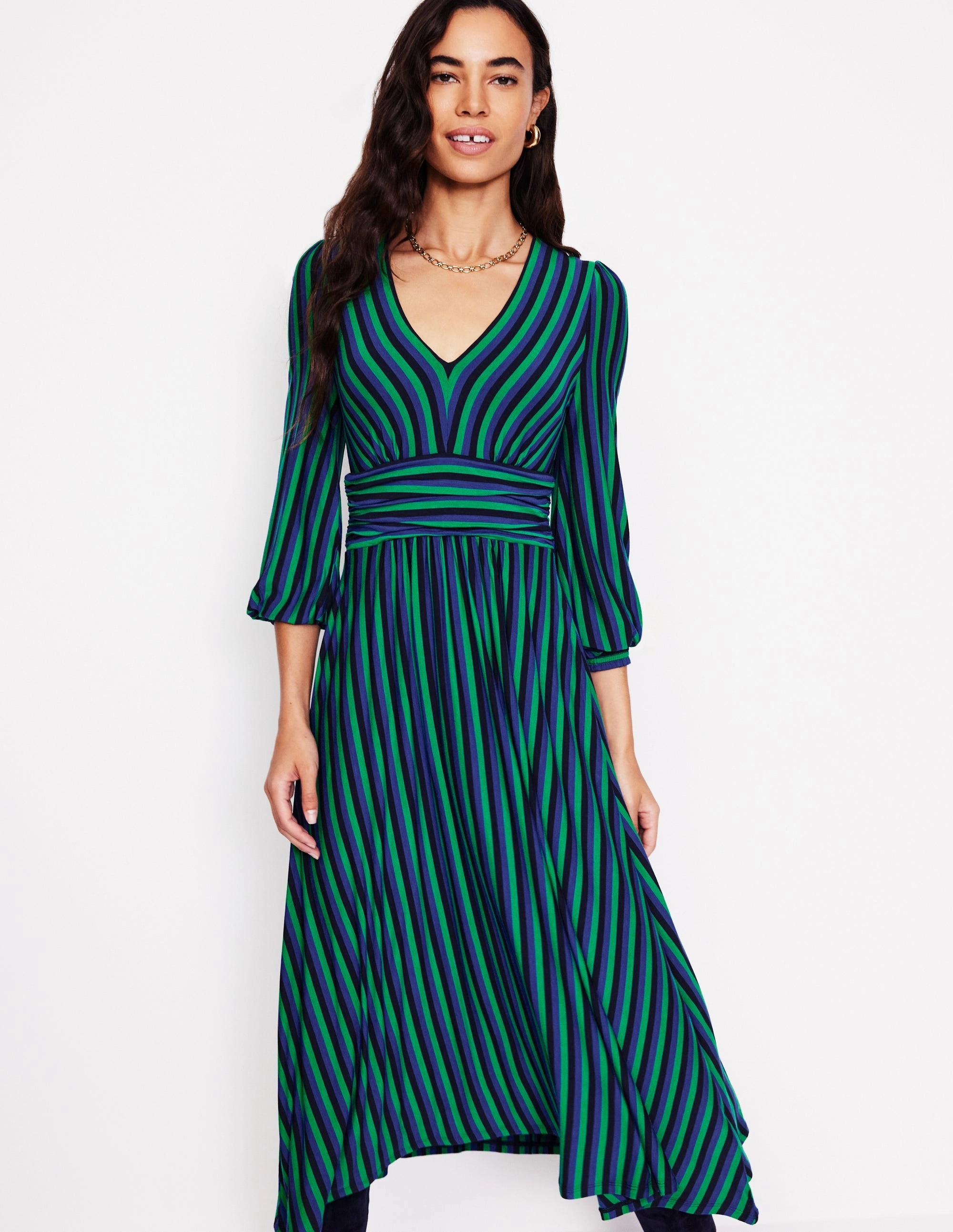 Daphne Jersey Maxi Dress-Rich Emerald, Mazarine Stripe Light Rhythm Relaxed day dress