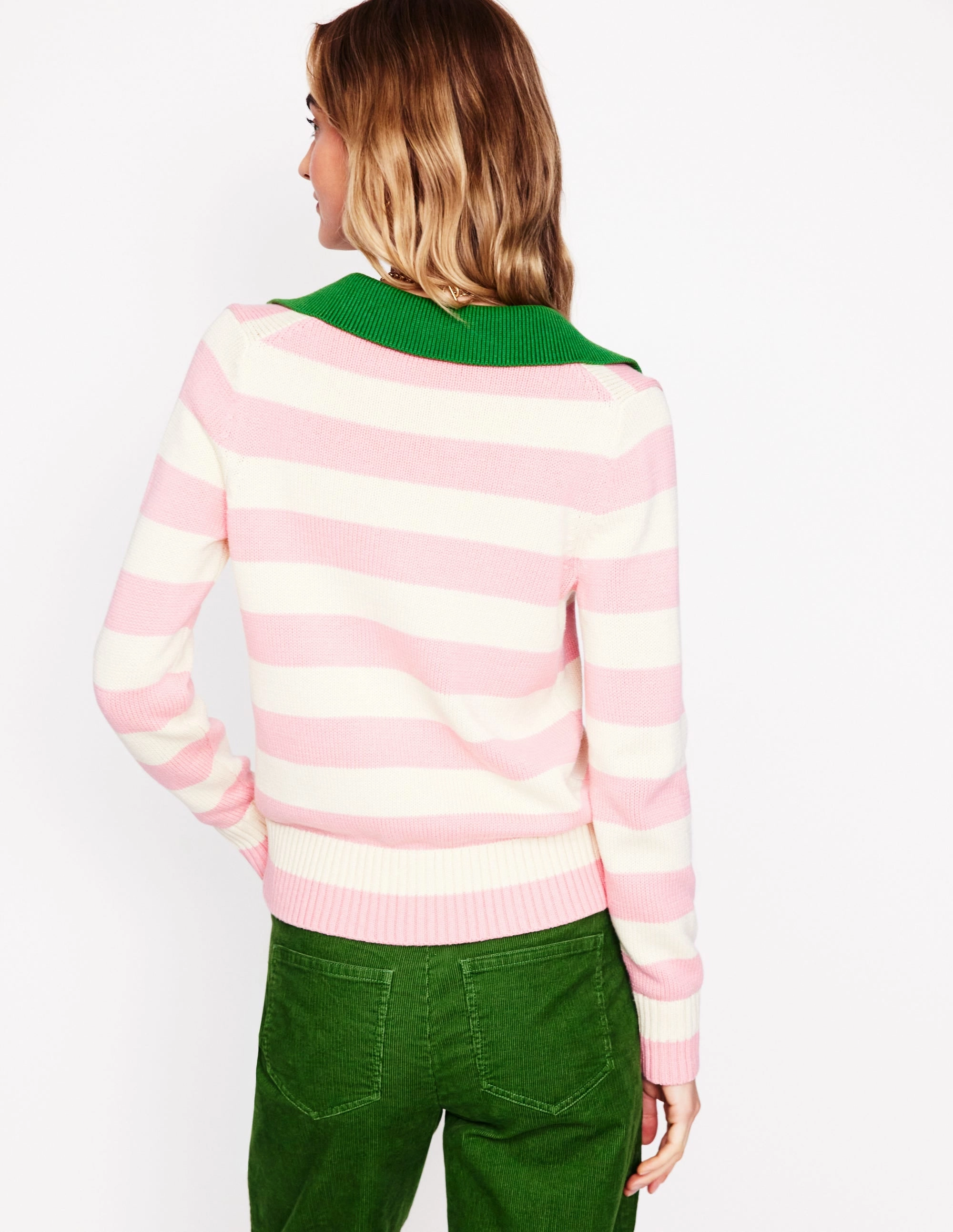 Outer Comfort WaffleKnit Texture Sasha Cotton Striped Henley-Quartz Pink and Ivory Stripe
