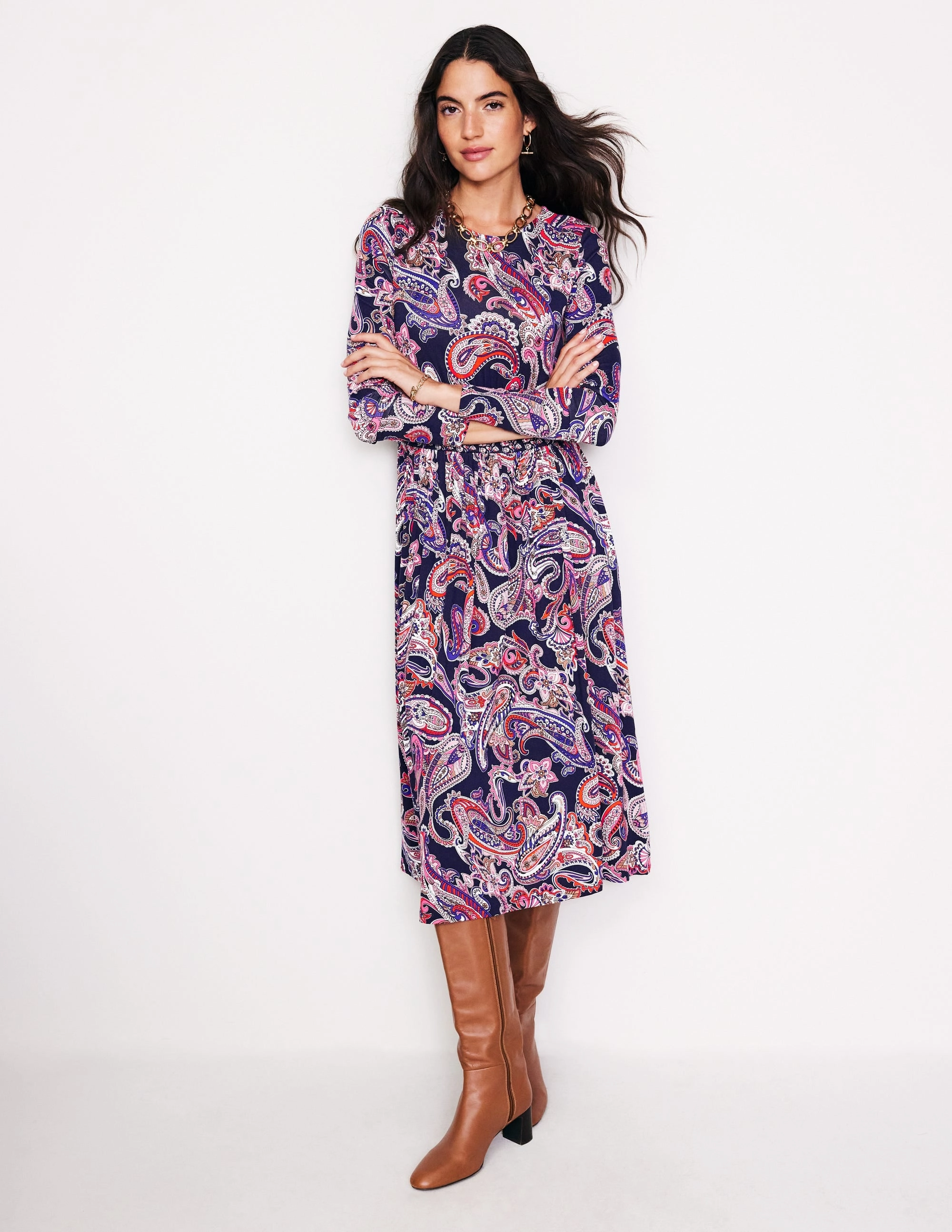 Thea Long Sleeve Jersey Dress-Multi, Opulent Paisley Trend Fit
