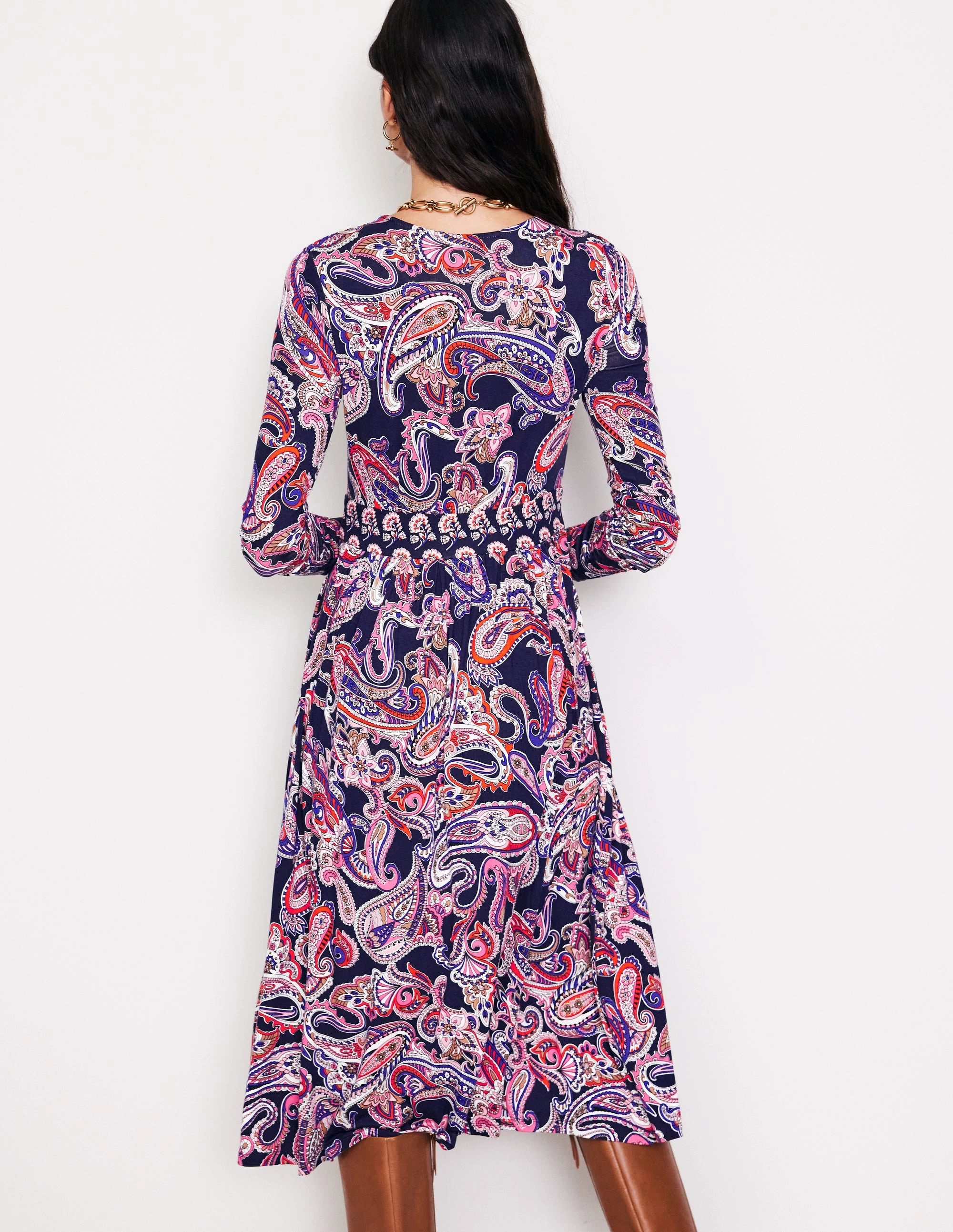 Thea Long Sleeve Jersey Dress-Multi, Opulent Paisley Event Mood