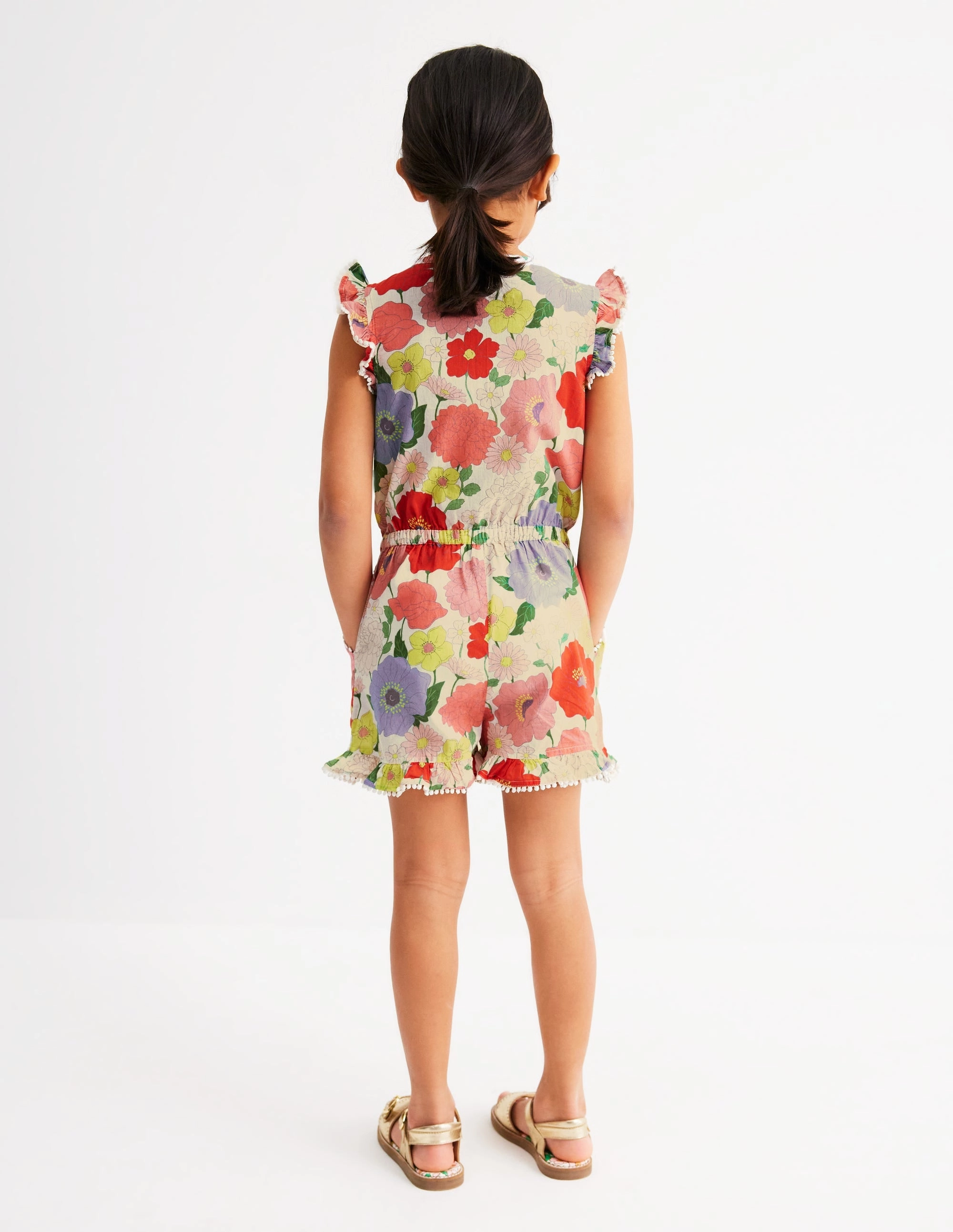 Button Through Ruffle Playsuit-Multi Summer Garden Pure Vibes