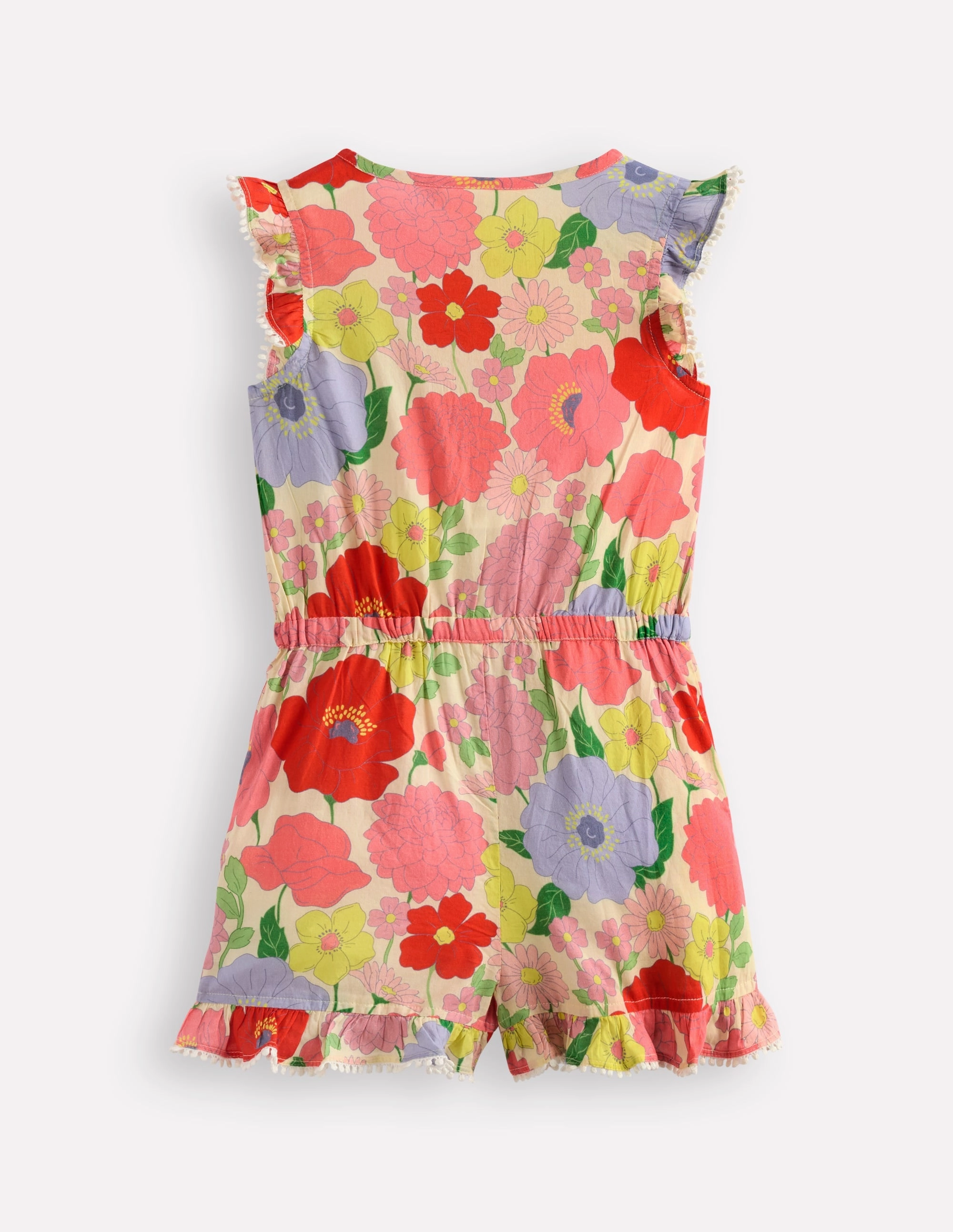Button Through Ruffle Playsuit-Multi Summer Garden Soft Texture