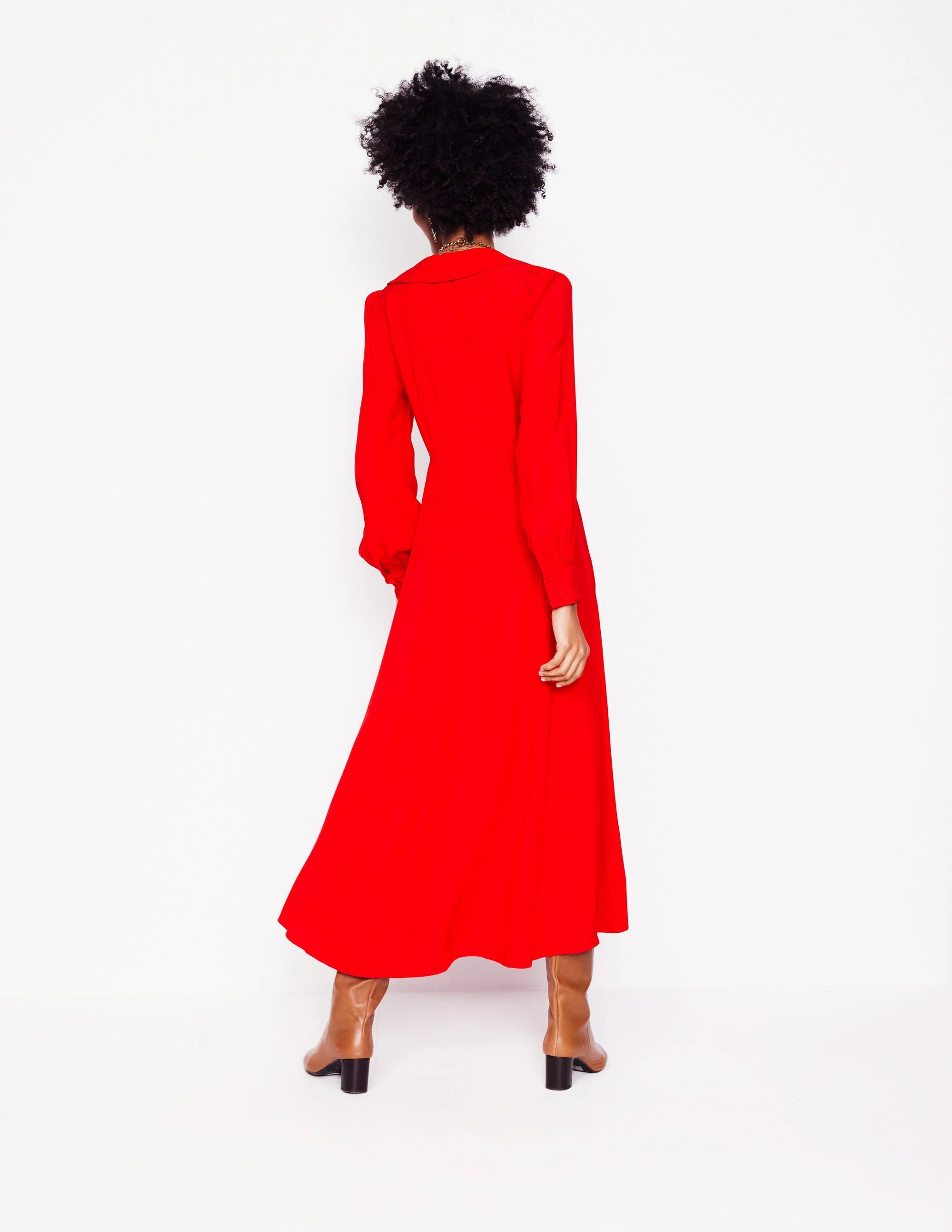 Flattering Look Scalloped Collar Tea Dress-Poppy Red