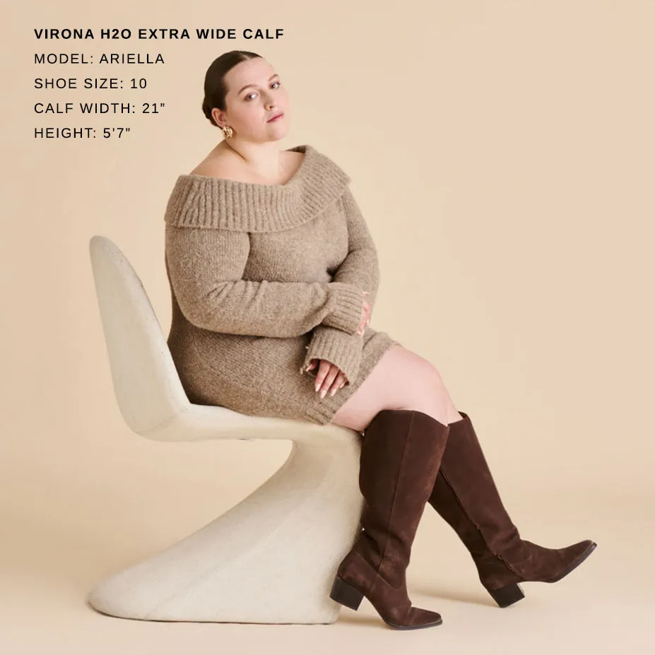 VIRONA H2O EXTRA WIDE CALF BOOTS DK BROWN SUEDE Breathable Upper High Quality Leather