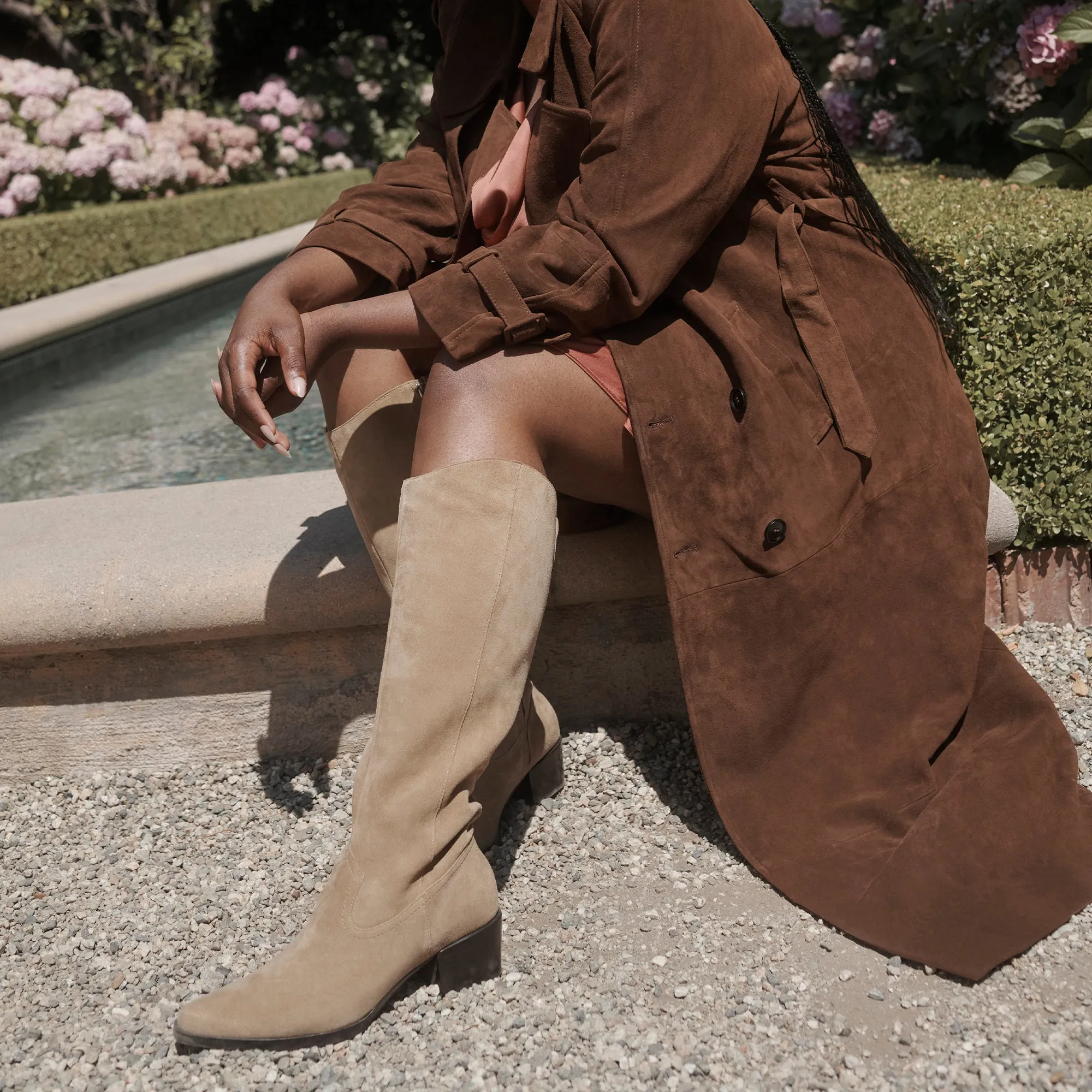 Breathable Mesh Panels zipper VIRONA H2O WIDE CALF BOOTS DK TAUPE SUEDE