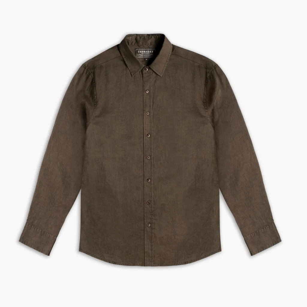 Simple Elegance Bamboo Fiber Blend Linen Shirt | Brown