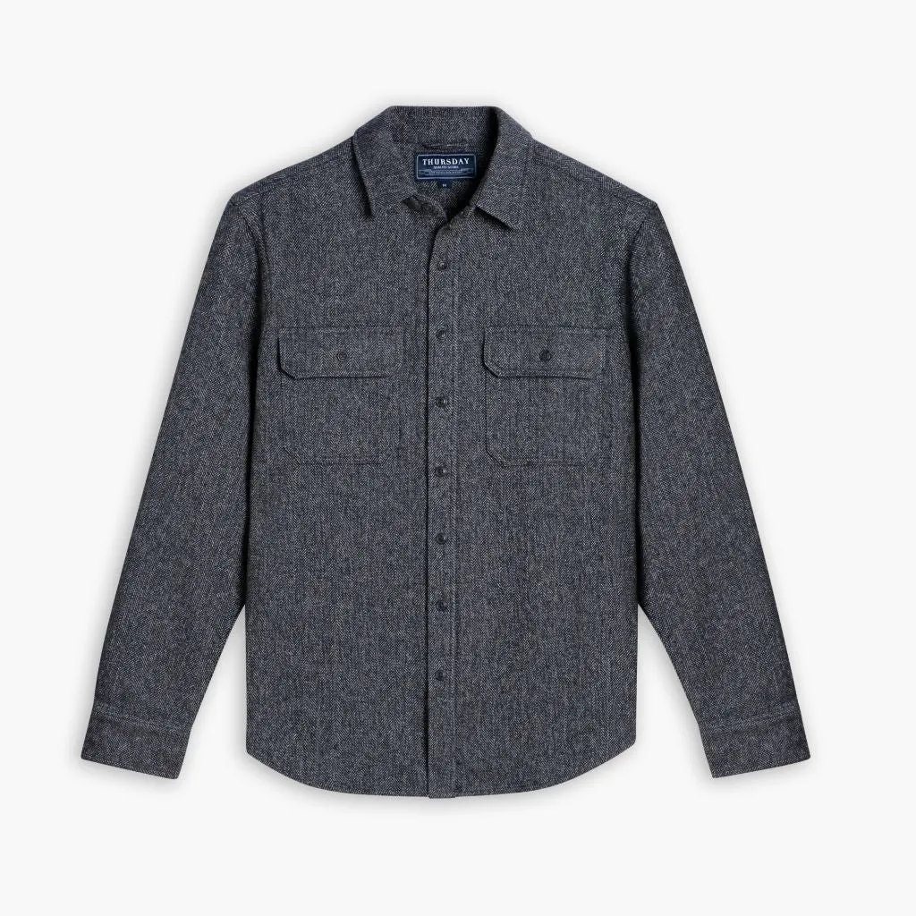 Hidden Button Placket Neutral Toned Stitching Summit Flannel Shirt | Blue Herringbone