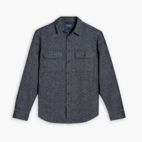 Hidden Button Placket Neutral Toned Stitching Summit Flannel Shirt | Blue Herringbone