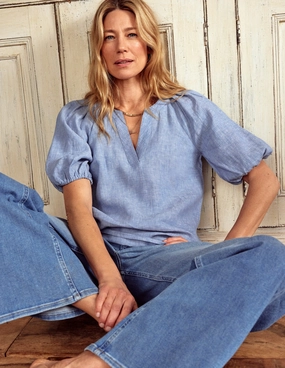 Comfortable Wear Brooke Linen Top-Chambray