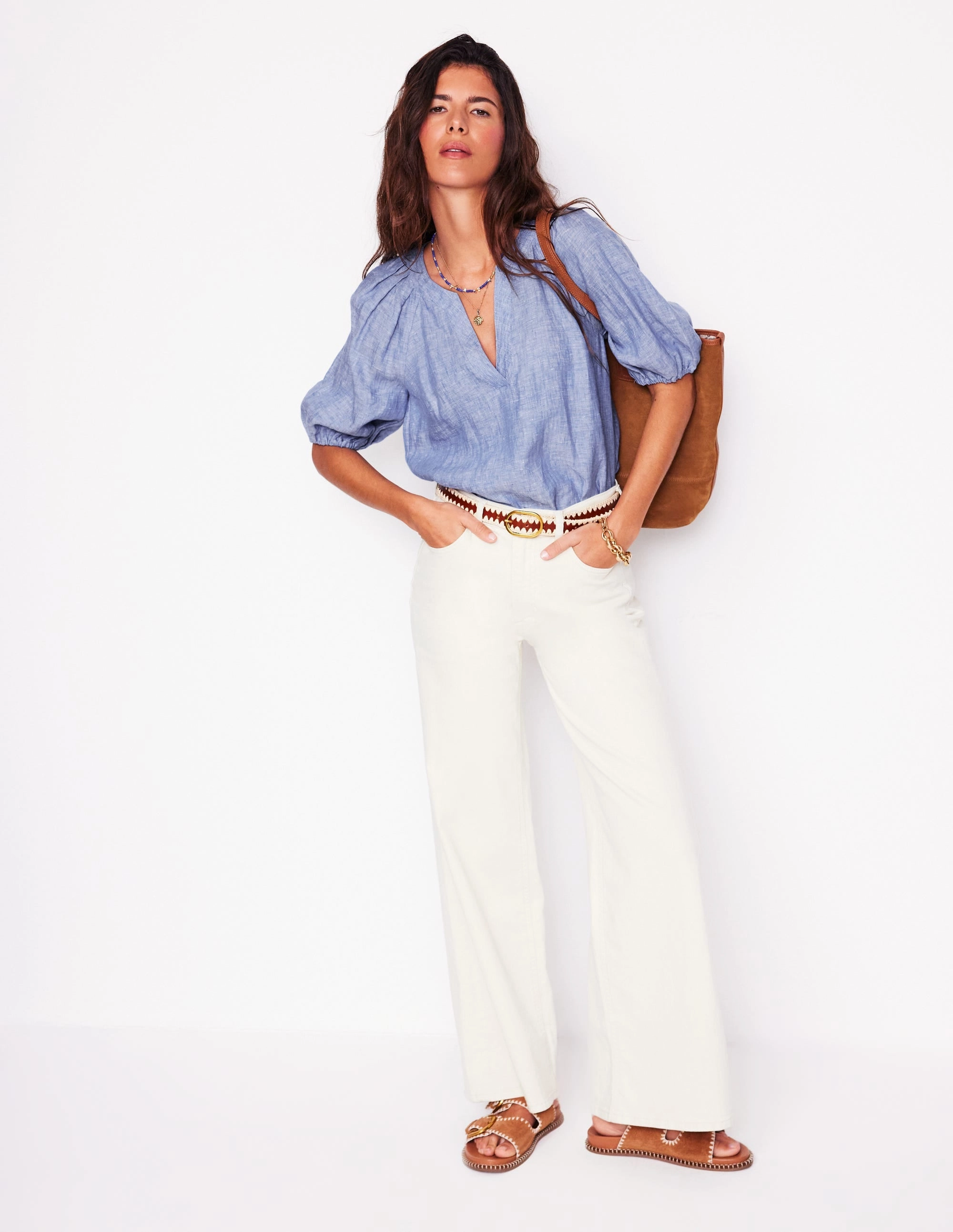 back to school Brooke Linen Top-Chambray