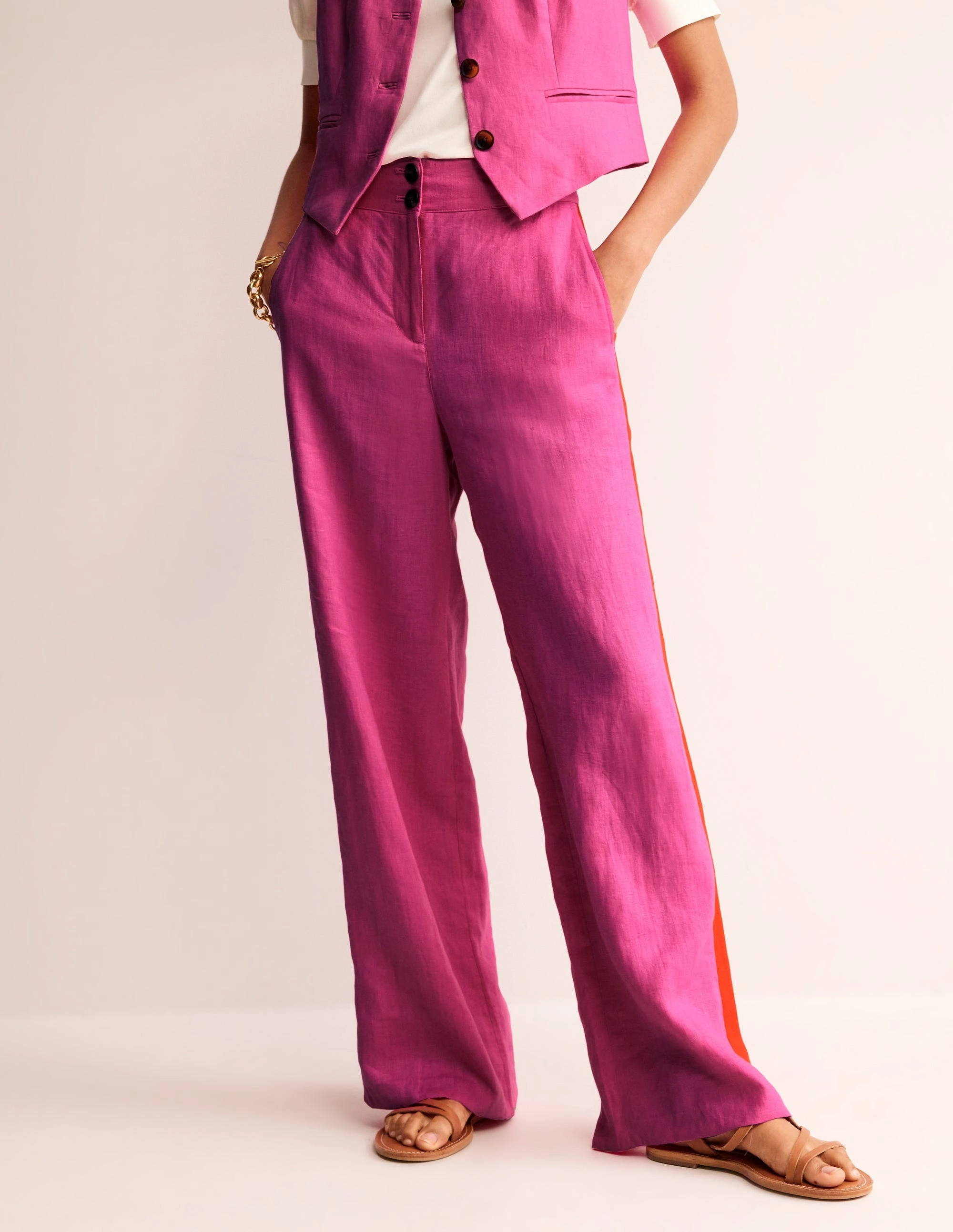 Westbourne Linen Trousers-Pop Pansy, Red Side Stripe Chill Fit