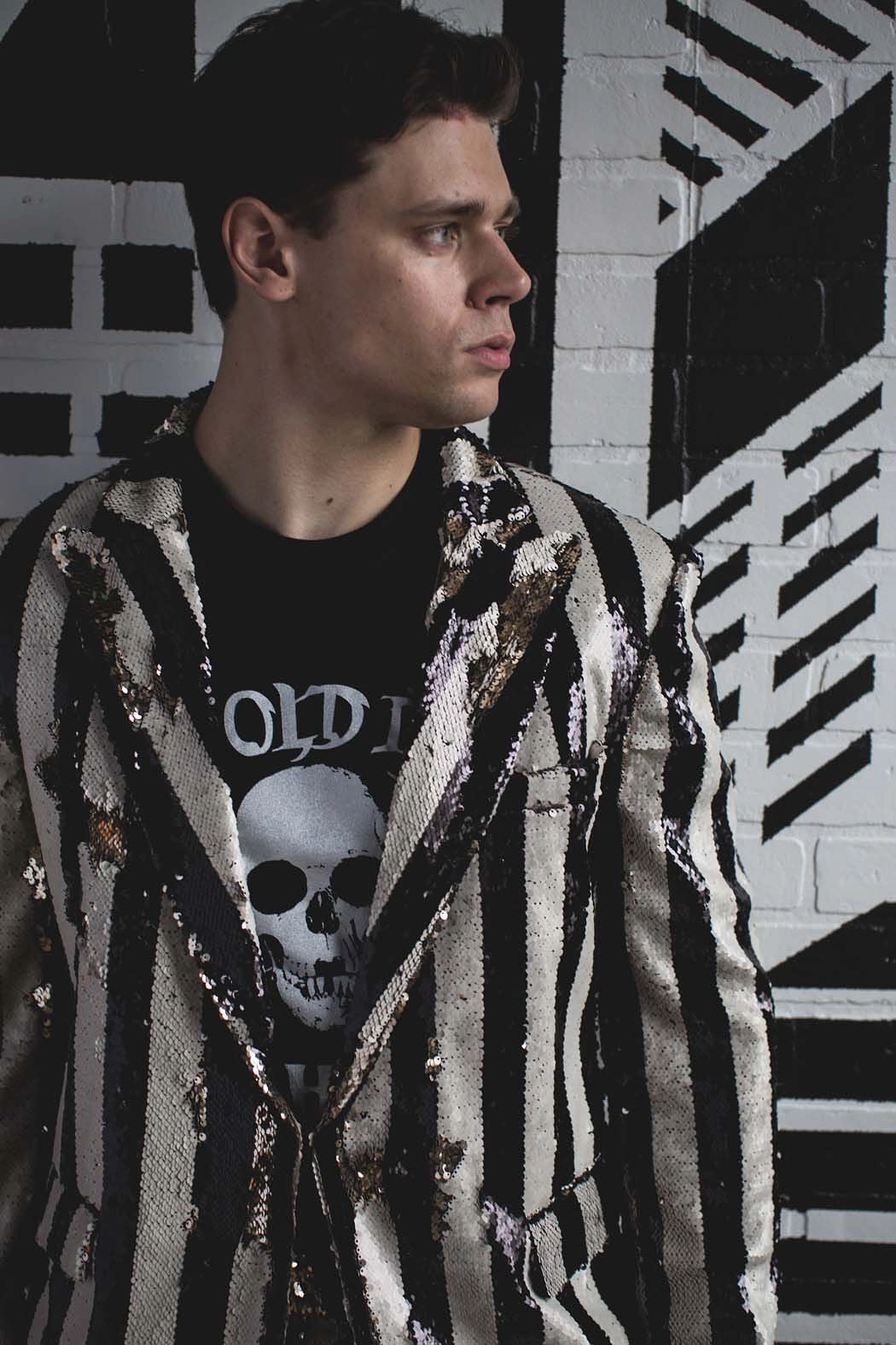 WeightDispersing Padding Snow Day Any Old Iron Men's Stripped Sequin Blazer Jacket